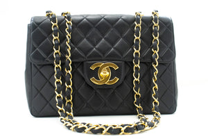 CHANEL Classic Large 11" Chain Shoulder Bag Flap Black Lambskin n20 hannari-shop