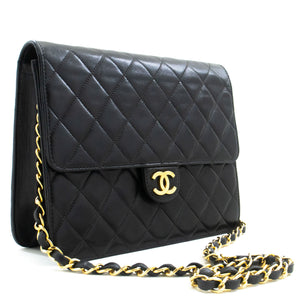 CHANEL Small Chain Shoulder Bag Clutch Black Quilted Flap Lambskin p06 hannari-shop