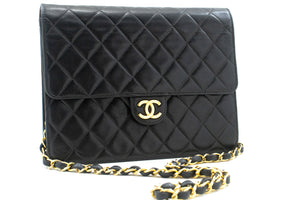 CHANEL Small Chain Shoulder Bag Clutch Black Quilted Flap Lambskin p06 hannari-shop