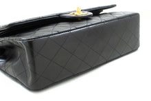 CHANEL Classic Double Flap 10" Chain Shoulder Bag Black Lambskin p81 hannari-shop