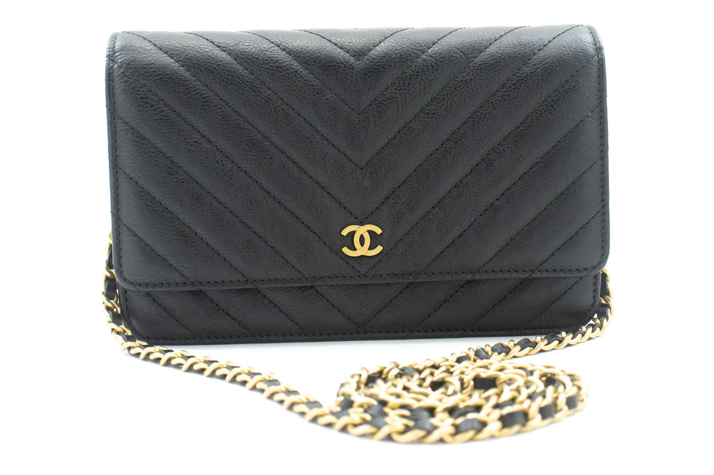 CHANEL V-Stitch Geldbörse aus Kalbsleder mit Kette WOC Umhängetasche ab2 hannari-shop