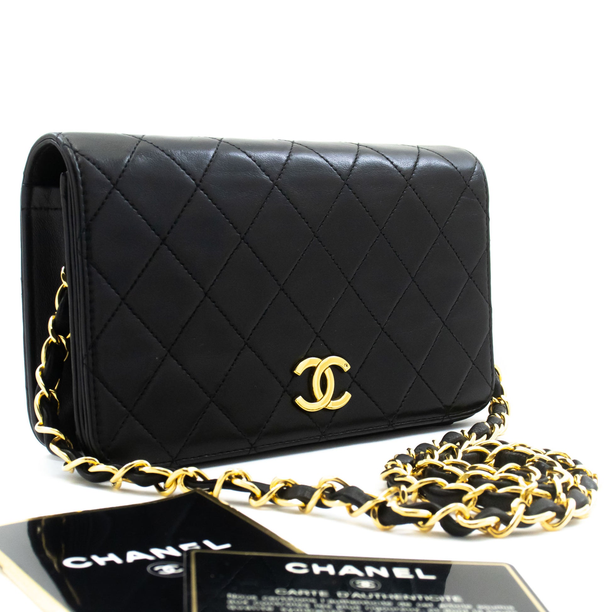 CHANEL Full Flap Small Chain Schultertasche Clutch Schwarz Steppung ab7 hannari-shop