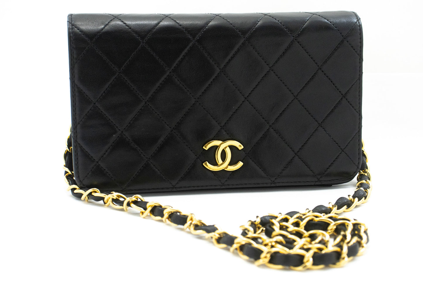 CHANEL Full Flap Small Chain Schultertasche Clutch Schwarz Steppung ab7 hannari-shop