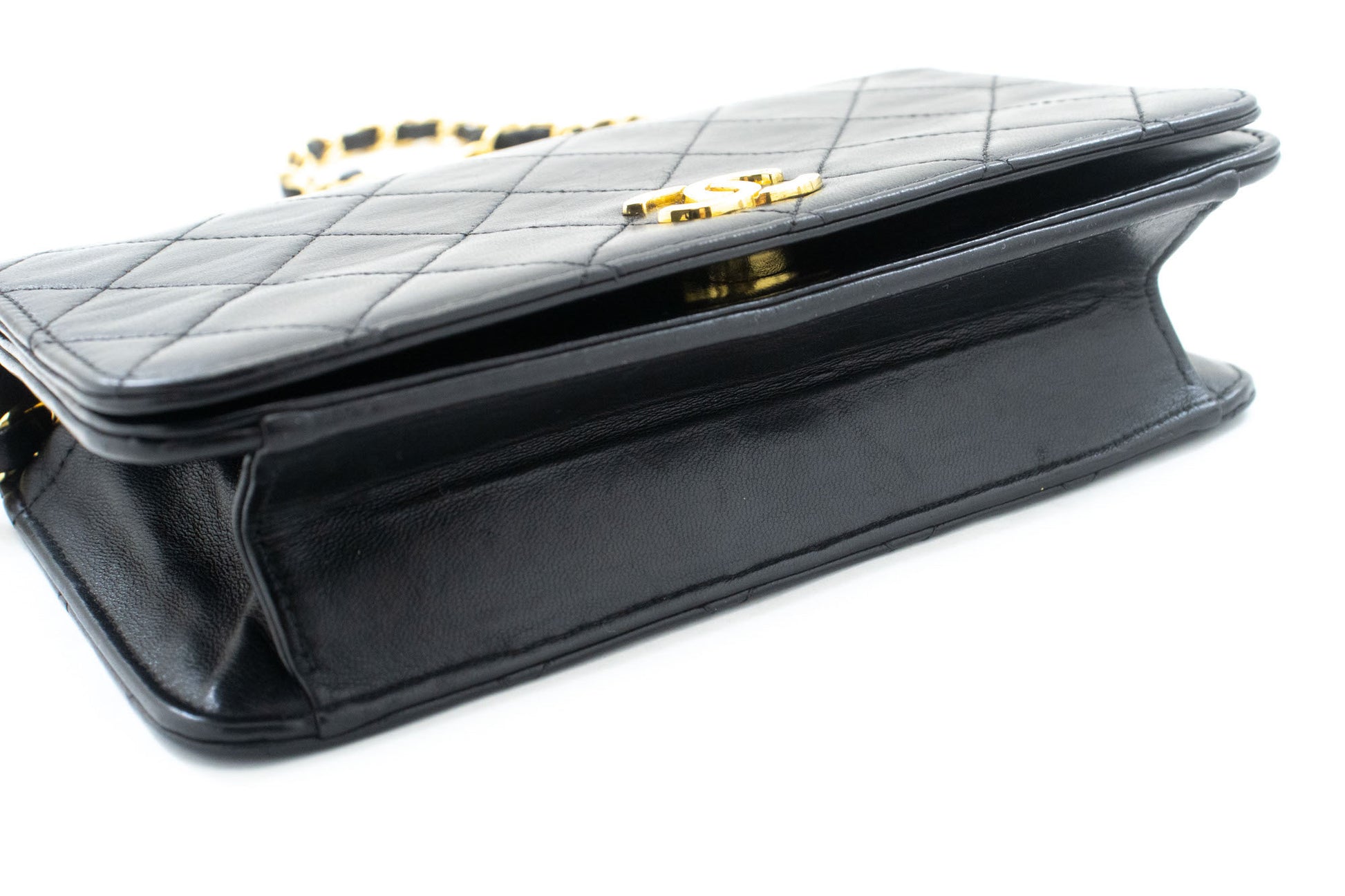 CHANEL Full Flap Small Chain Schultertasche Clutch Schwarz Steppung ab7 hannari-shop