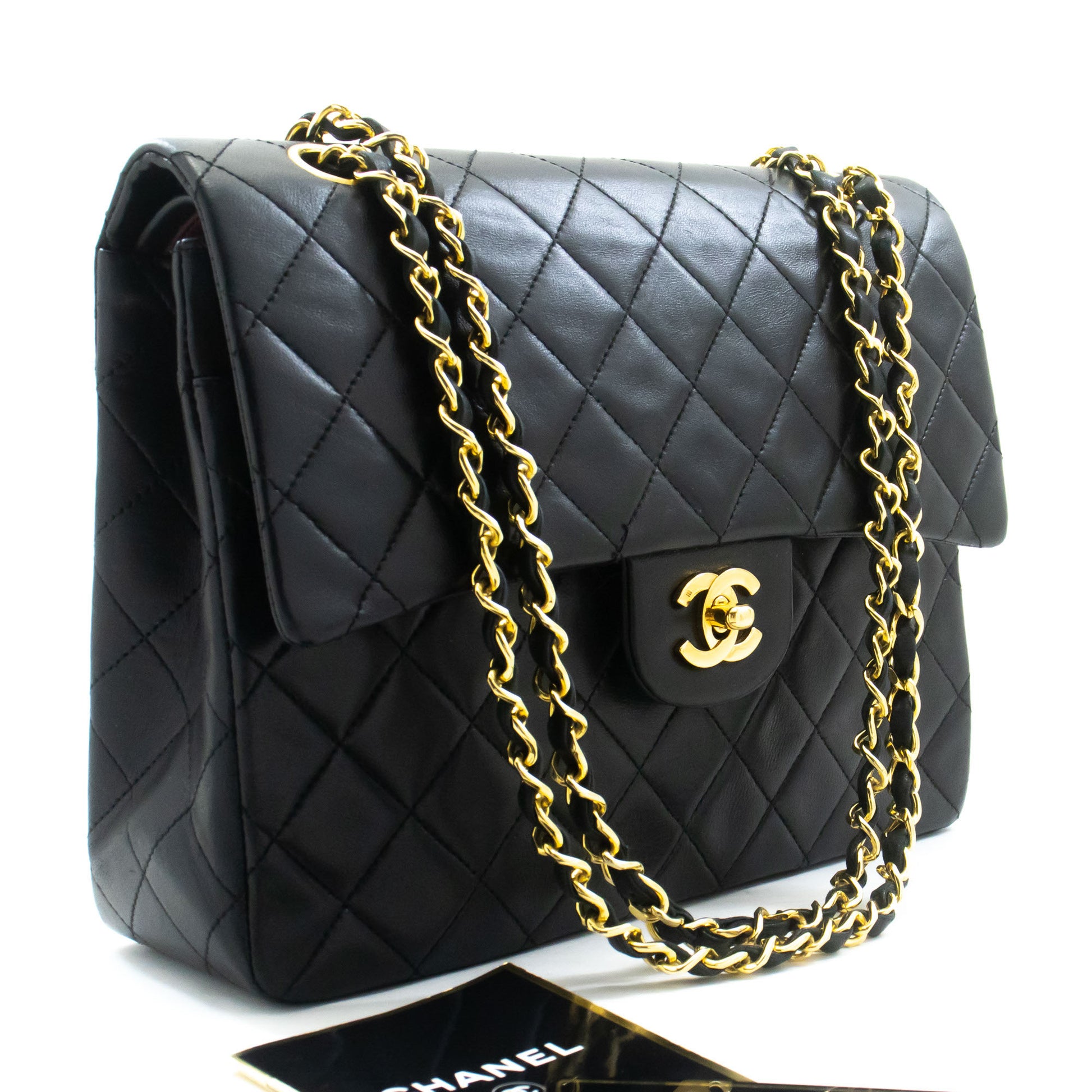 CHANEL Classic Double Flap Square Chain Schultertasche Schwarz Lamm ad7 hannari-shop