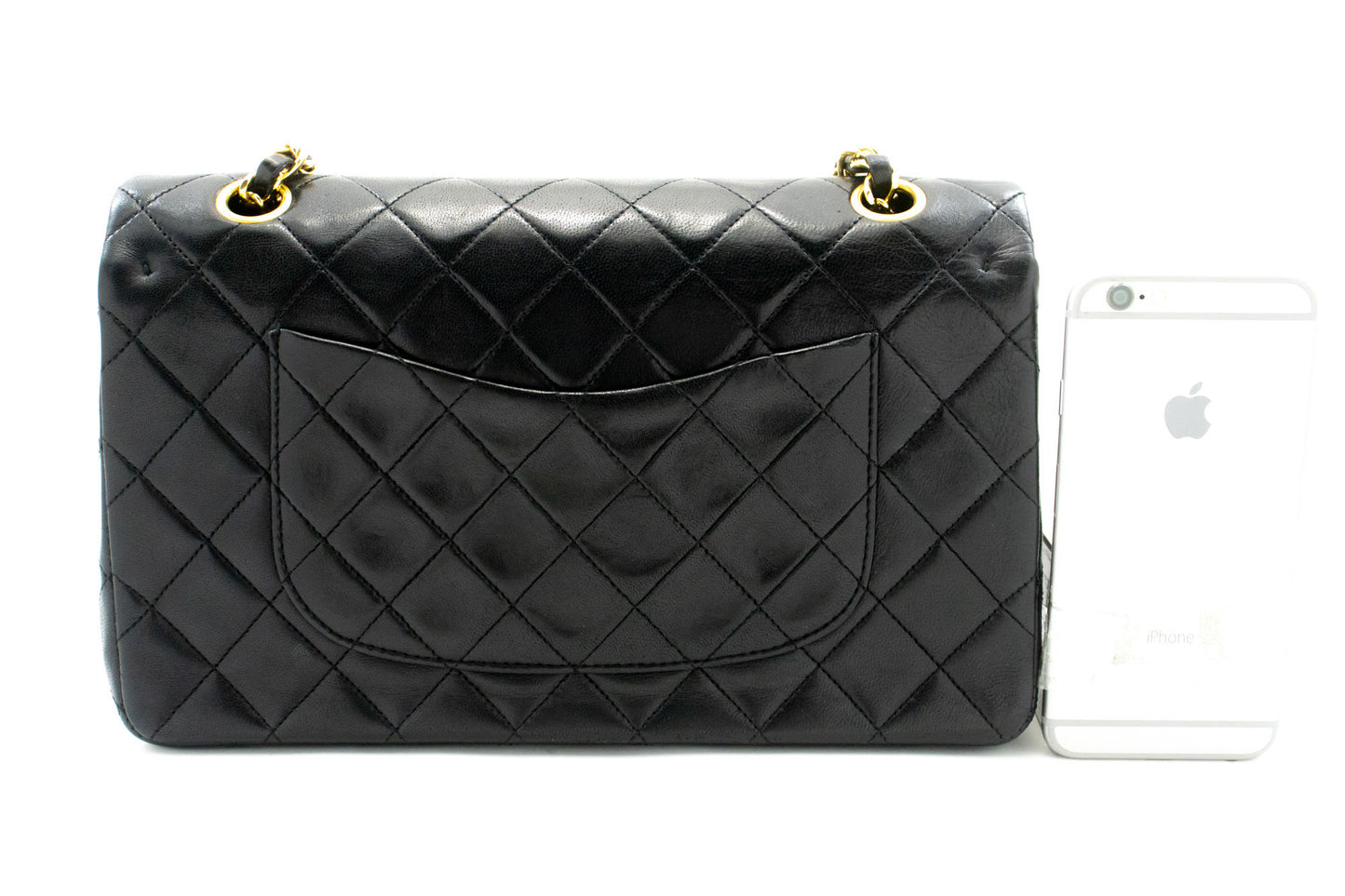 CHANEL Classic Double Flap 10" Kettenschultertasche Schwarz Lammleder ad8 hannari-shop