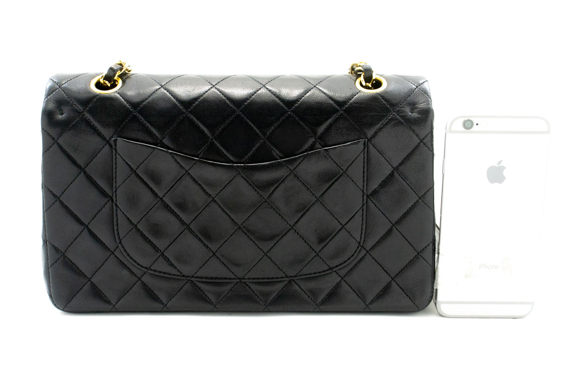 CHANEL Classic Double Flap 10" Kettenschultertasche Schwarz Lammleder ad8 hannari-shop
