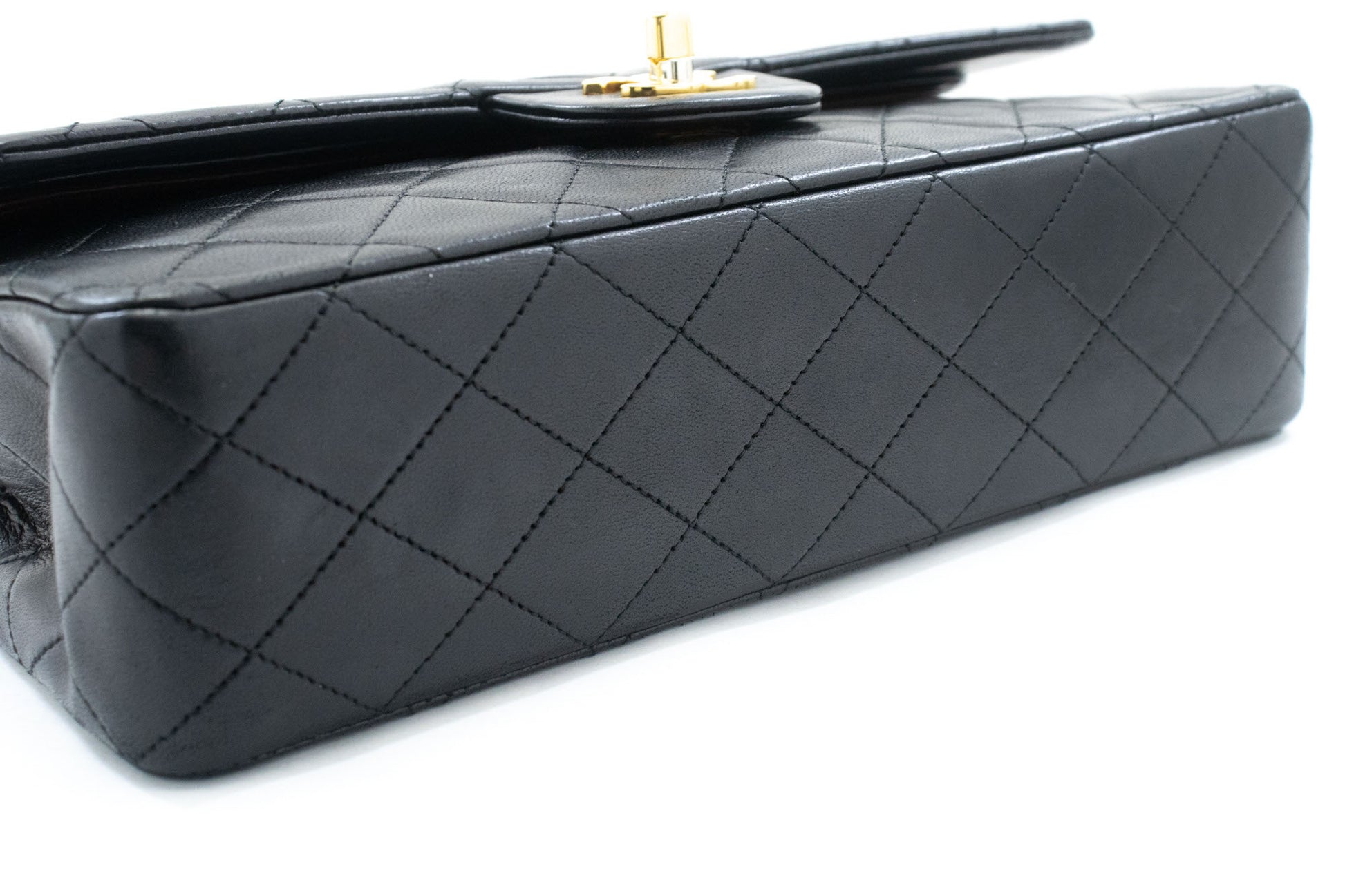 CHANEL Classic Double Flap 10" Kettenschultertasche Schwarz Lammleder ad8 hannari-shop