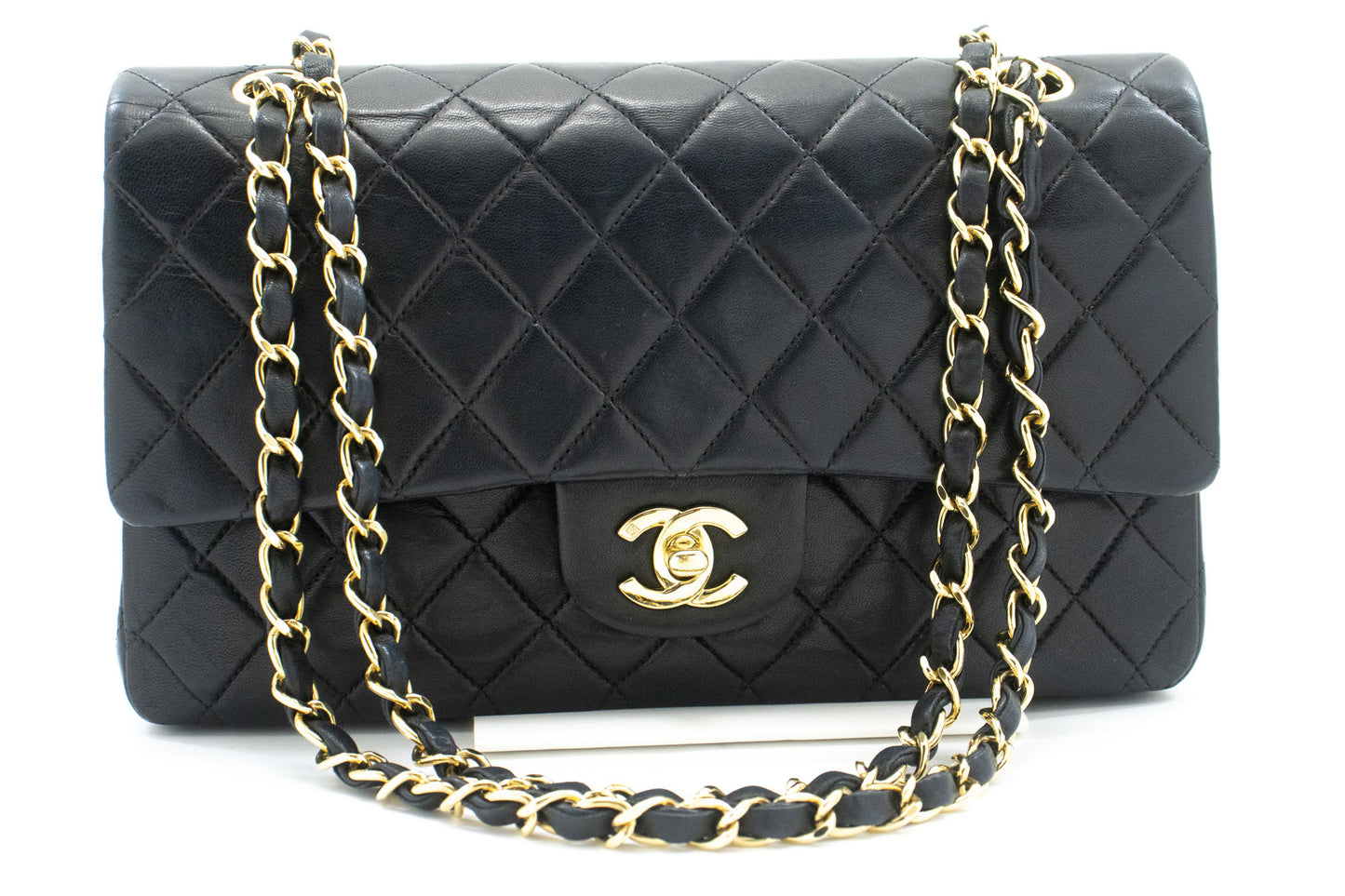 CHANEL Classic Double Flap 10" Kettenschultertasche Schwarz Lammleder ac9 hannari-shop
