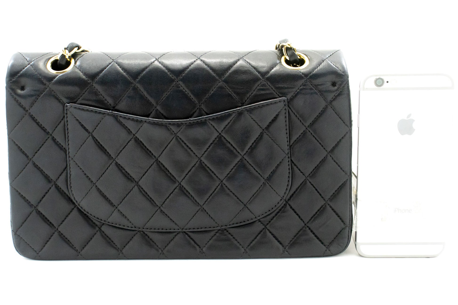CHANEL Classic Double Flap 10" Kettenschultertasche Schwarz Lammleder ac9 hannari-shop