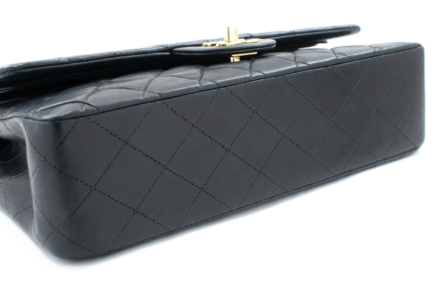 CHANEL Classic Double Flap 10" Kettenschultertasche Schwarz Lammleder ac9 hannari-shop