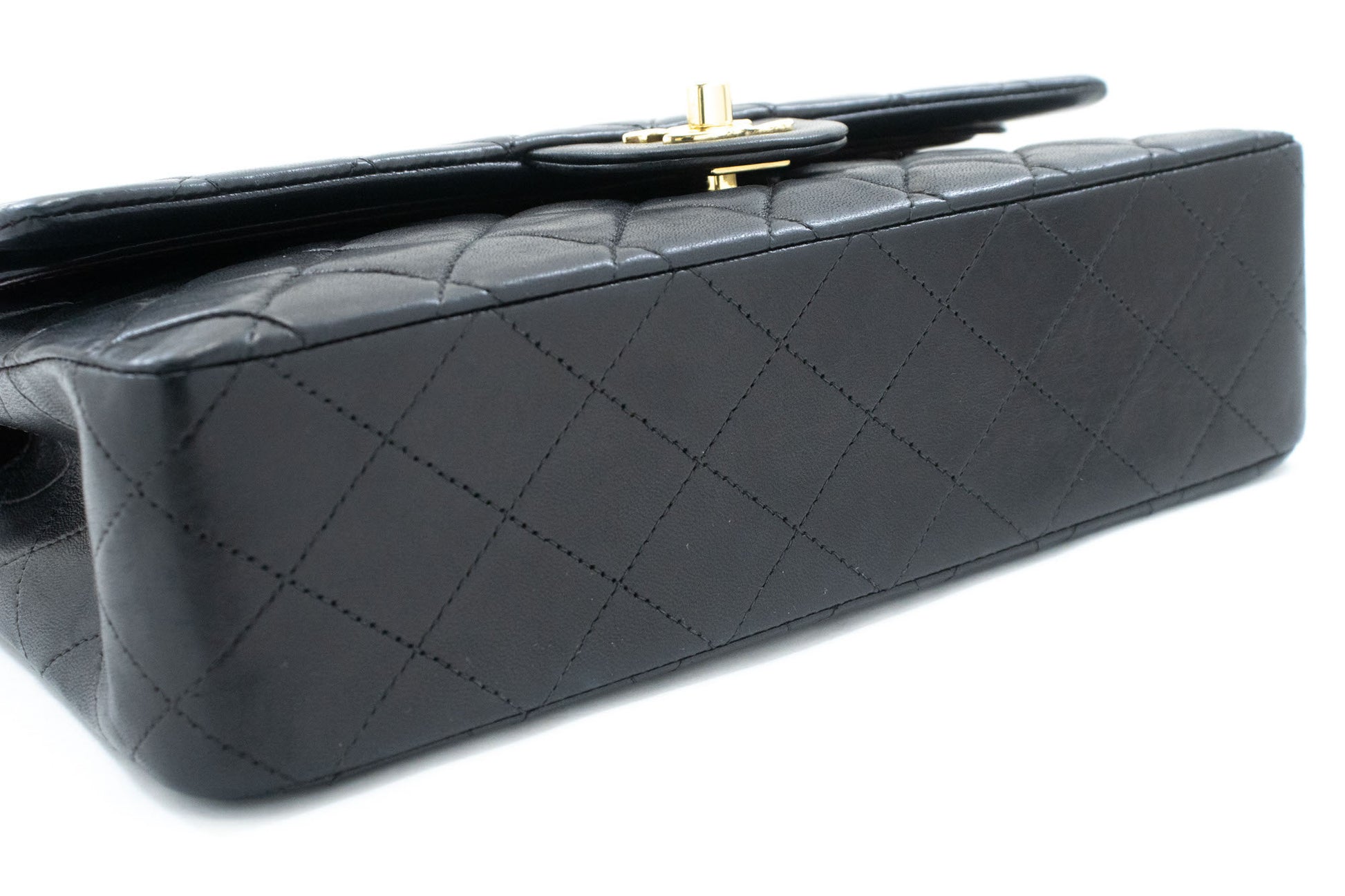 CHANEL Classic Double Flap 10" Kettenschultertasche Schwarz Lammleder ac9 hannari-shop