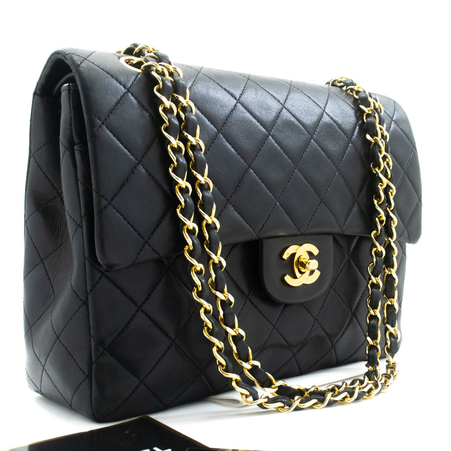 CHANEL Classic Double Flap Square Chain Schultertasche Schwarz Lamm ad1 hannari-shop
