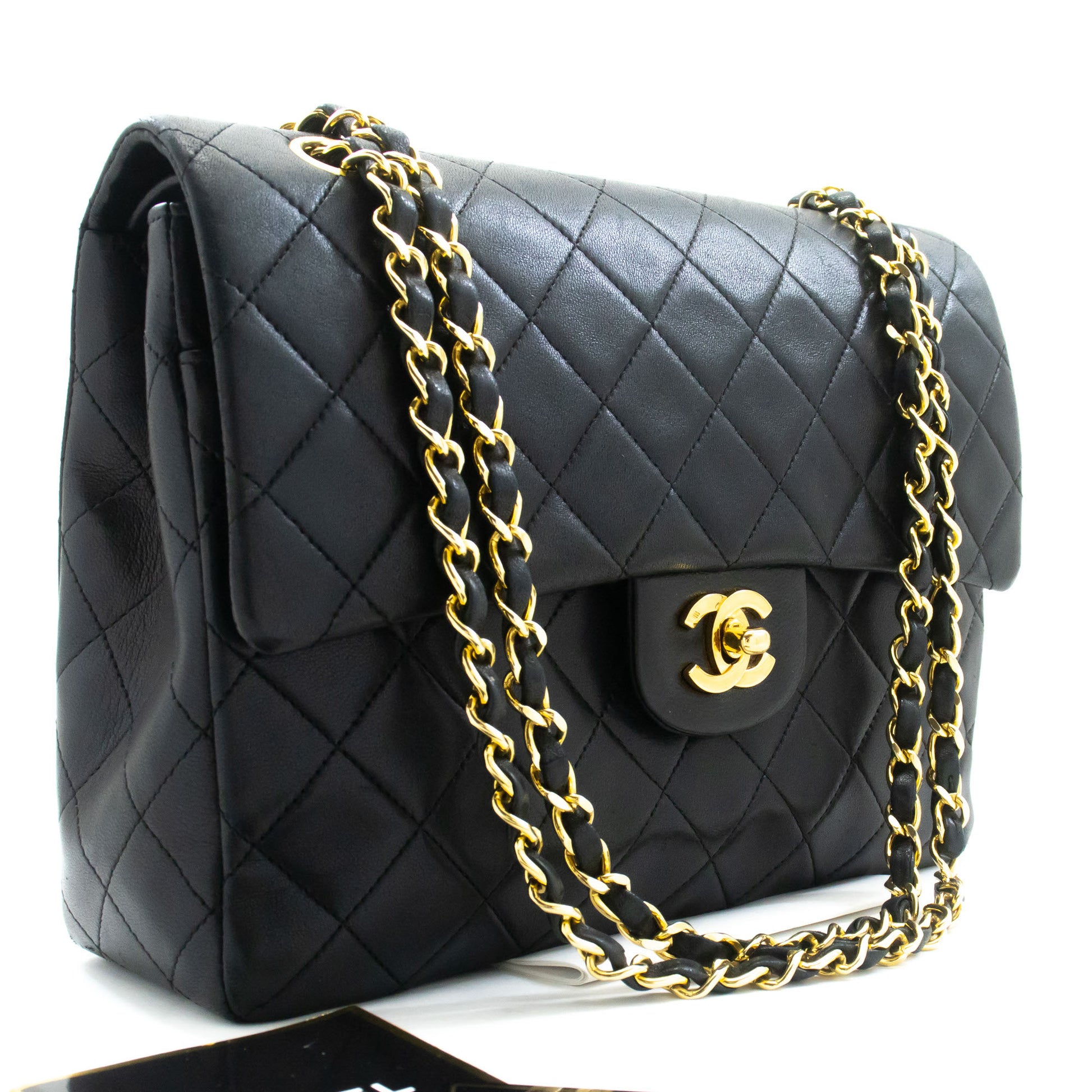 CHANEL Classic Double Flap Square Chain Schultertasche Schwarz Lamm ad1 hannari-shop