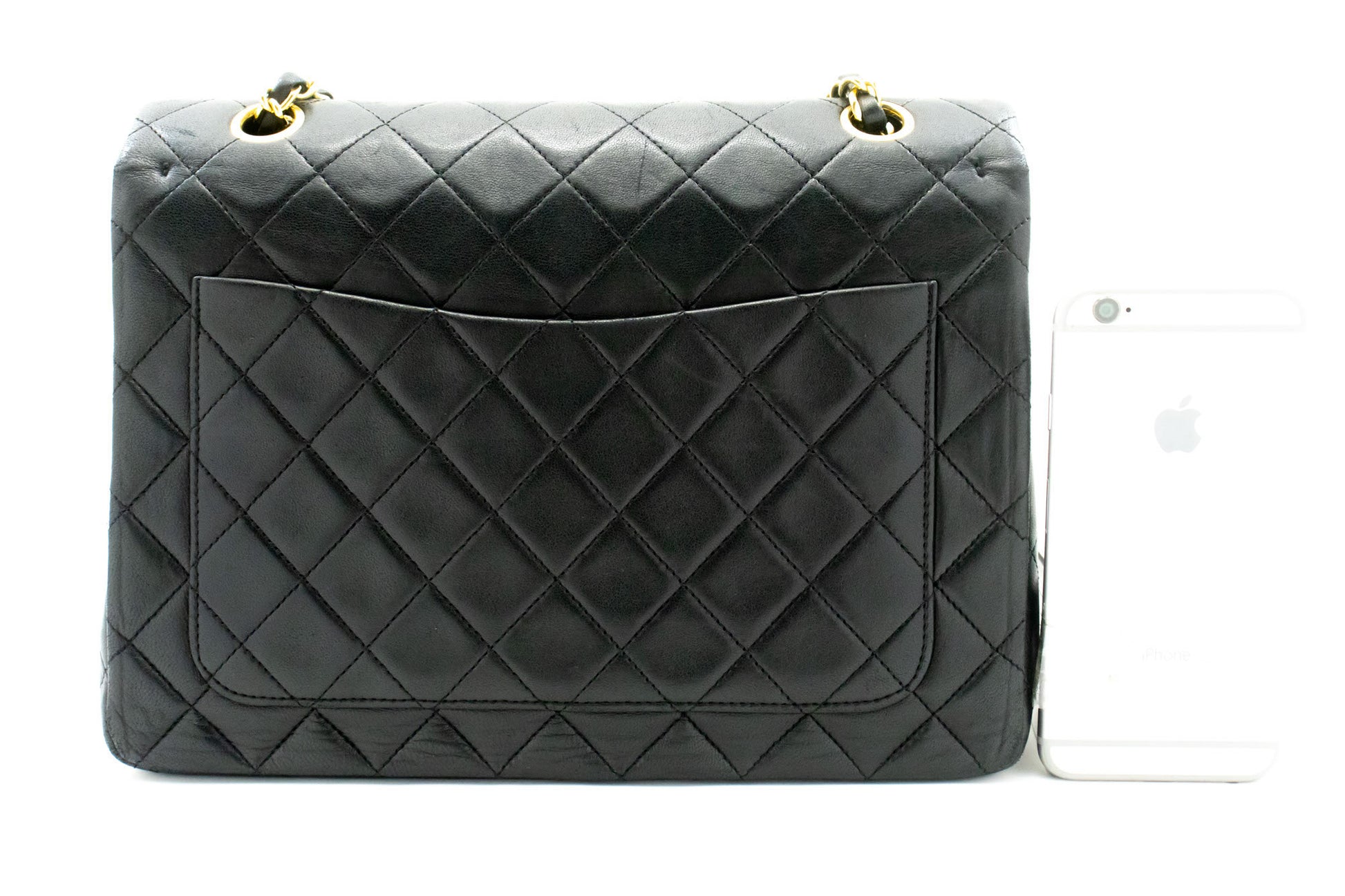 CHANEL Classic Double Flap Square Chain Schultertasche Schwarz Lamm ad1 hannari-shop