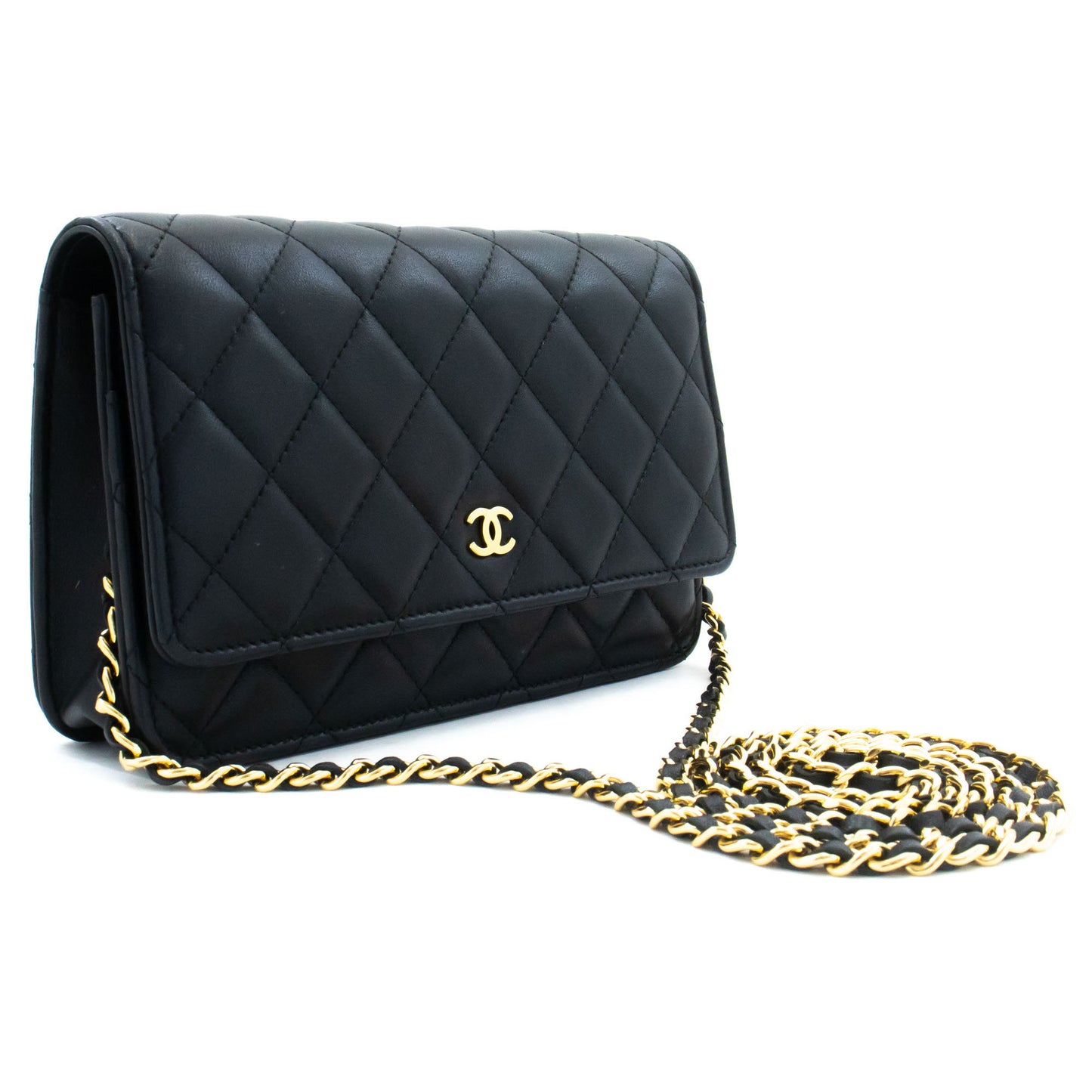 CHANEL Schwarze Classic Wallet On Chain WOC Schultertasche Crossbody ae8 hannari-shop