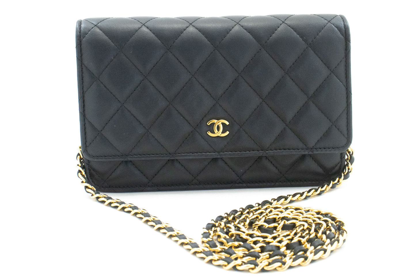 CHANEL Schwarze Classic Wallet On Chain WOC Schultertasche Crossbody ae8 hannari-shop
