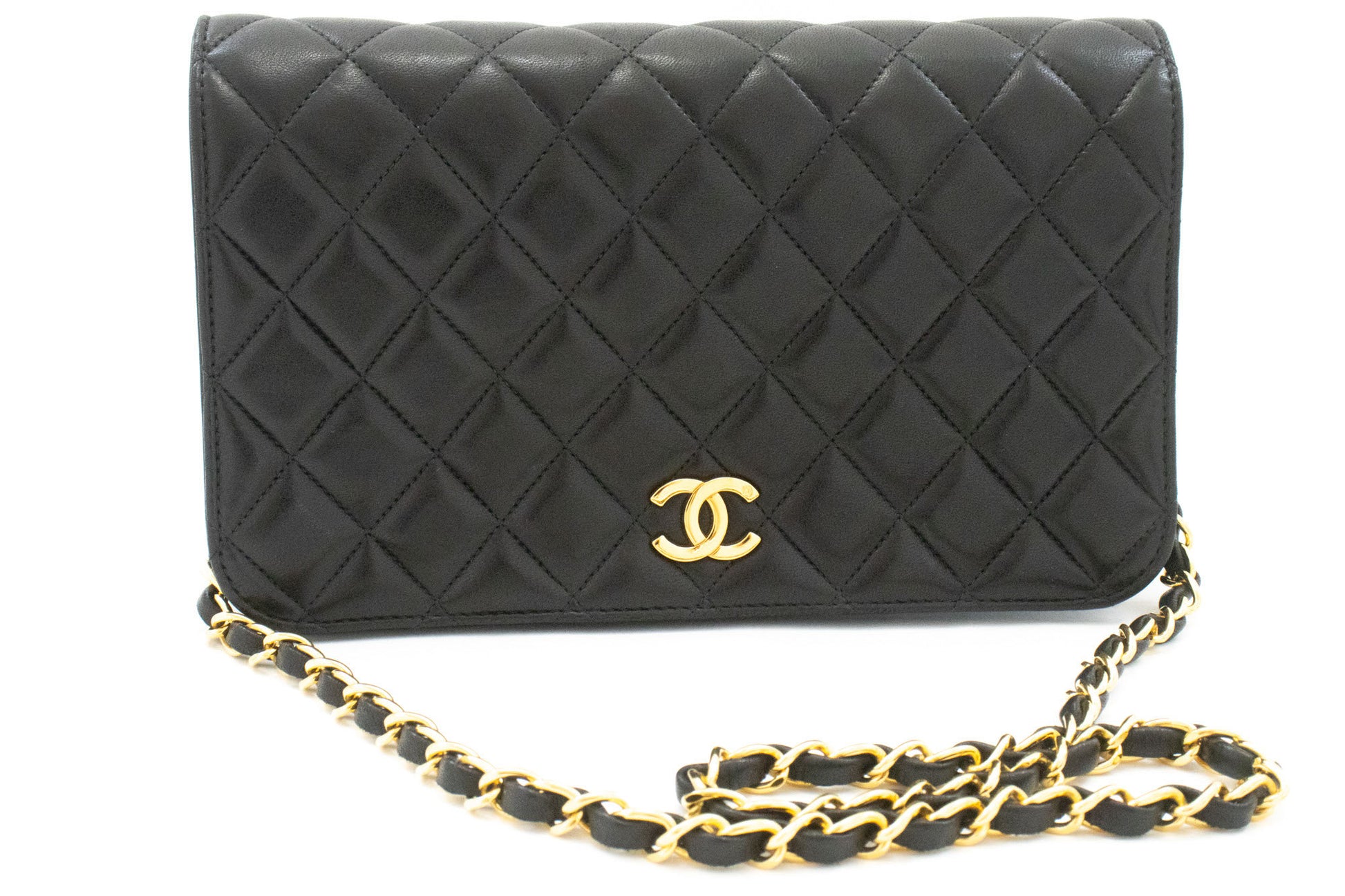 CHANEL Full Flap Chain Shoulder Bag Clutch Black Quilted Lambskin af4 hannari-shop