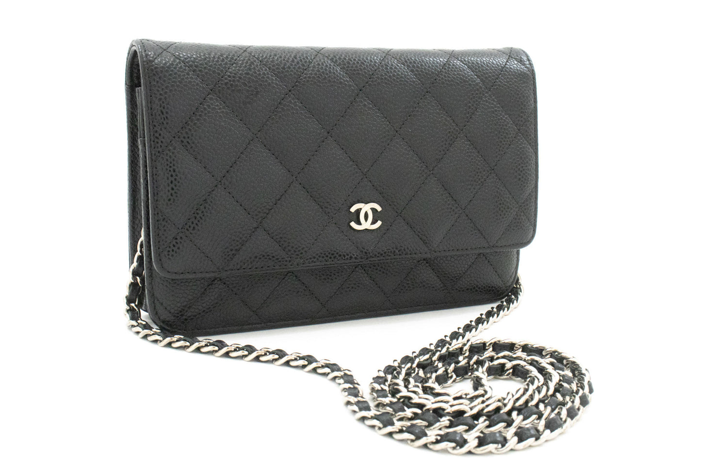 CHANEL Grained Calfskin Wallet On Chain WOC Black Shoulder Bag af7 hannari-shop
