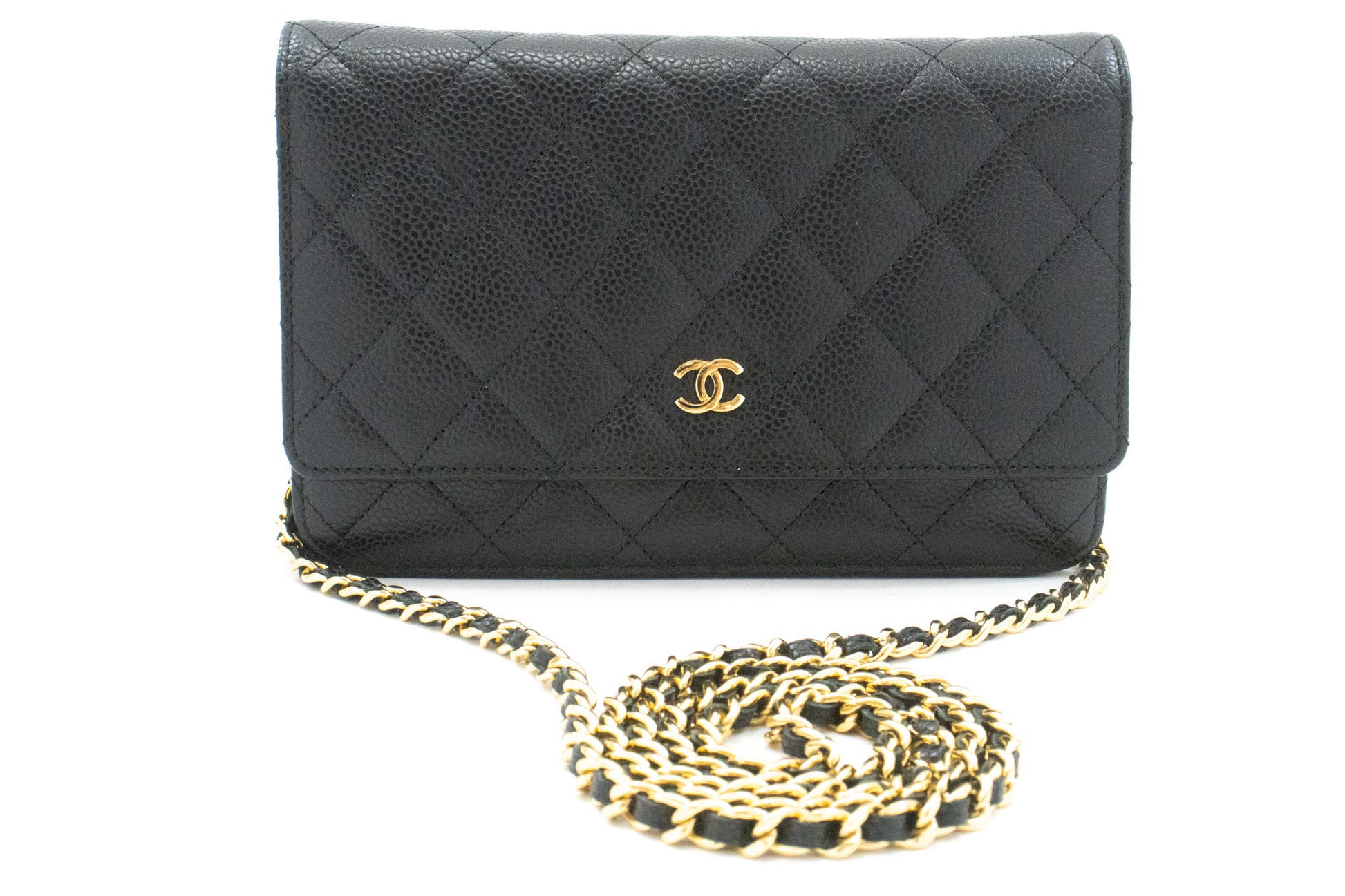 CHANEL Grained Calfskin Wallet On Chain WOC Black Shoulder Bag af8 hannari-shop