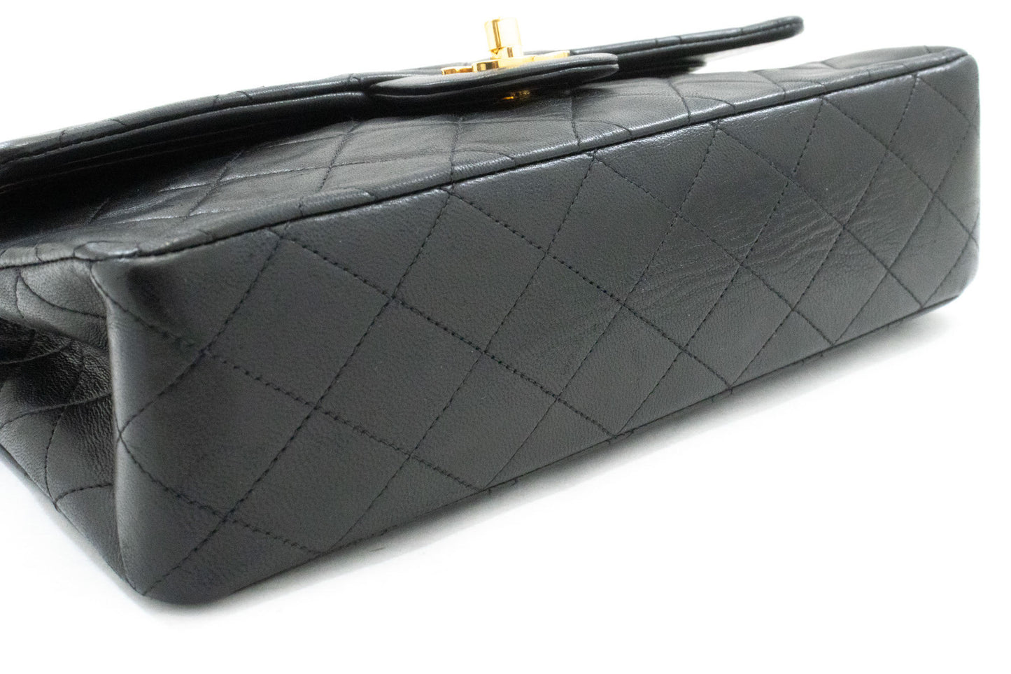 CHANEL Classic Double Flap 10" Schultertasche mit Kette, Schwarz, Lammleder ag1 hannari-shop