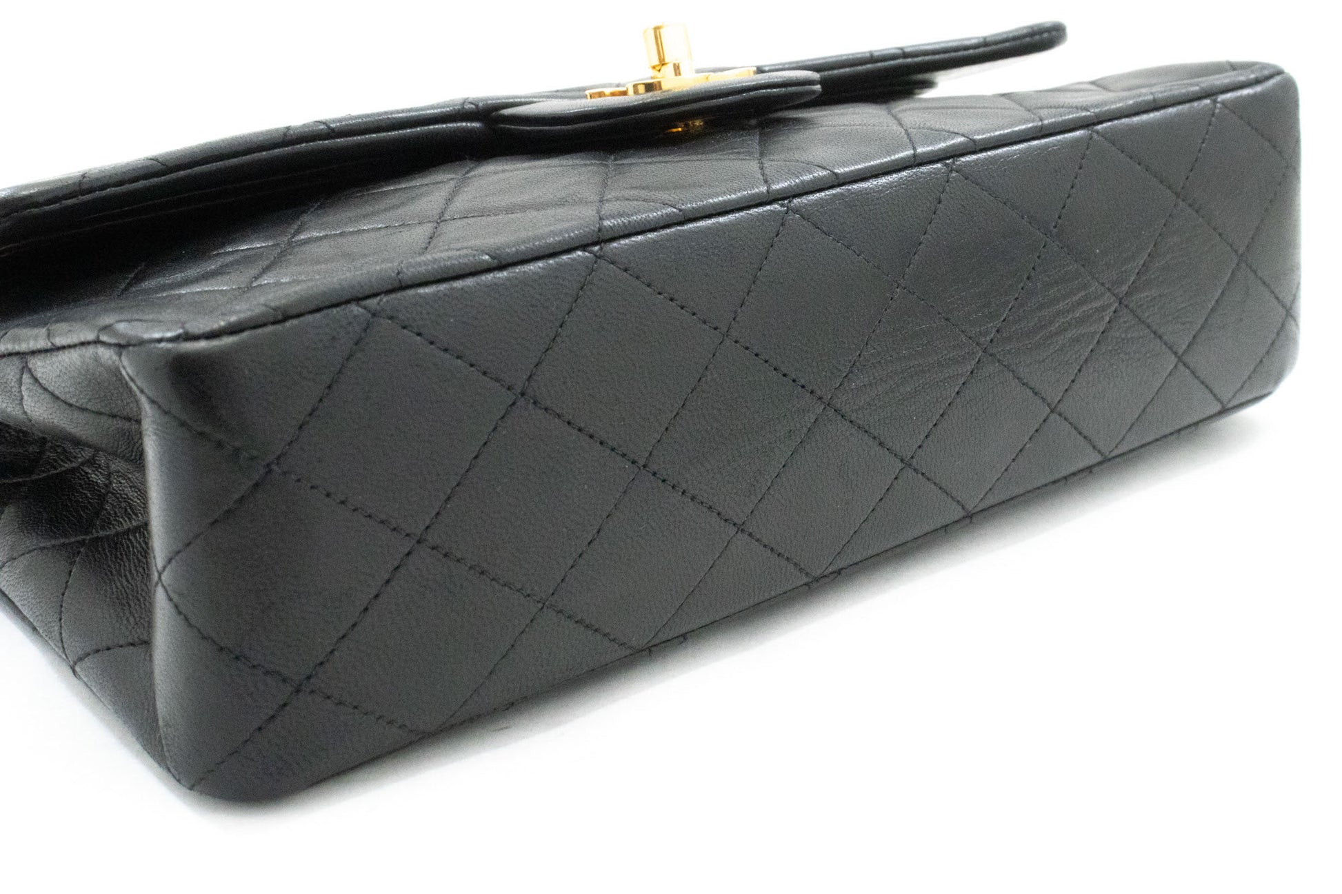 CHANEL Classic Double Flap 10" Schultertasche mit Kette, Schwarz, Lammleder ag1 hannari-shop