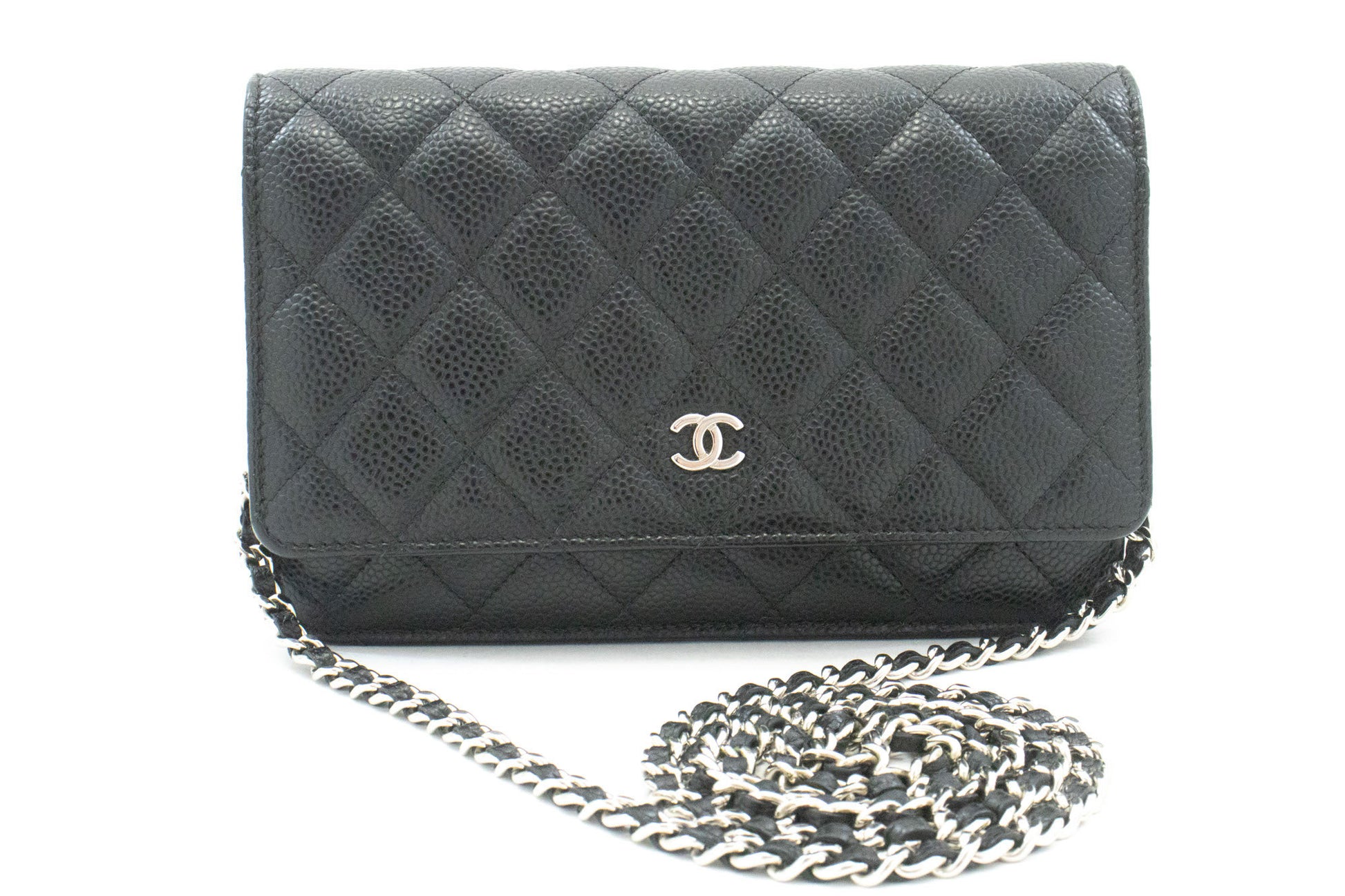 CHANEL Grained Calfskin Wallet On Chain WOC Black Shoulder Bag af5 hannari-shop