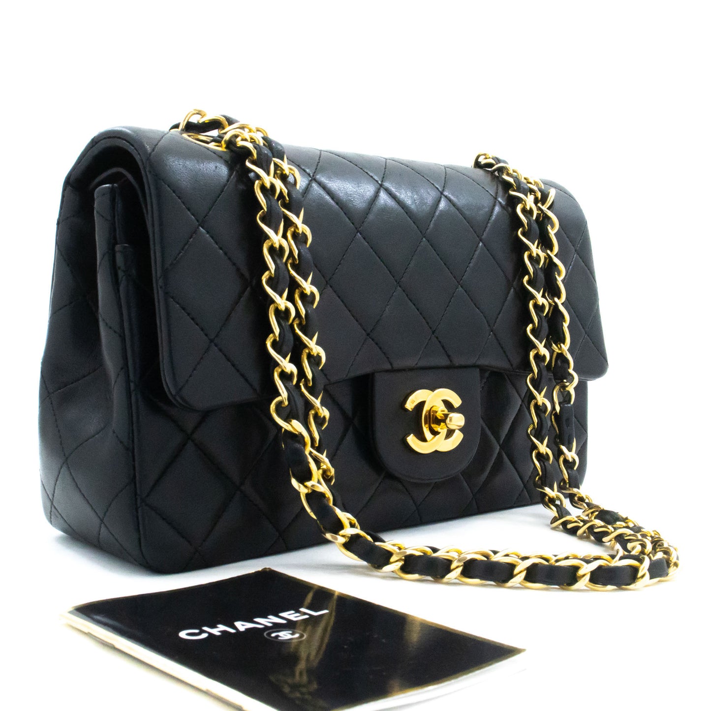 CHANEL Classic Double Flap 9" Chain Schultertasche Schwarz Lammleder ag6 hannari-shop