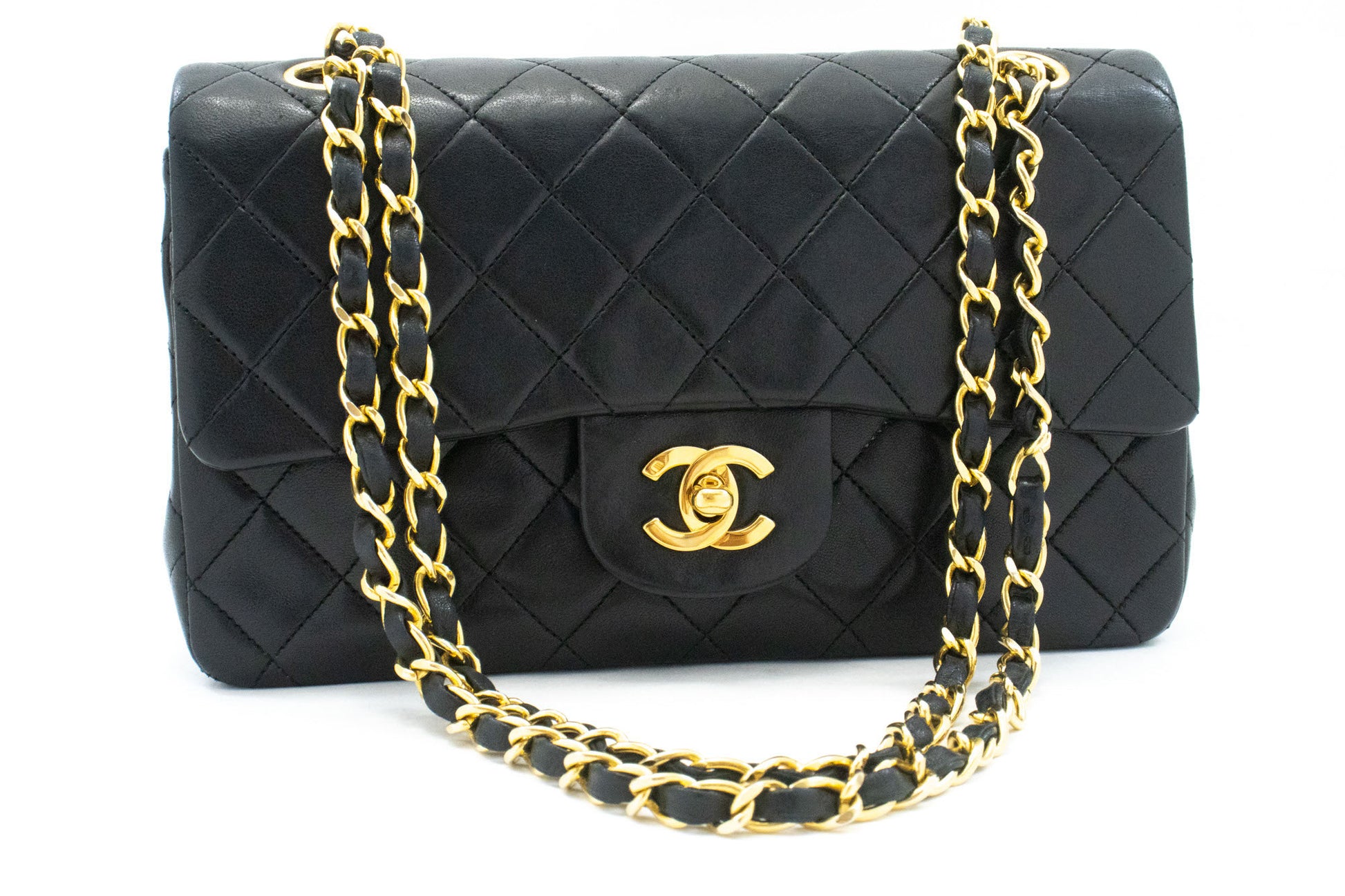 CHANEL Classic Double Flap 9" Chain Schultertasche Schwarz Lammleder ag6 hannari-shop
