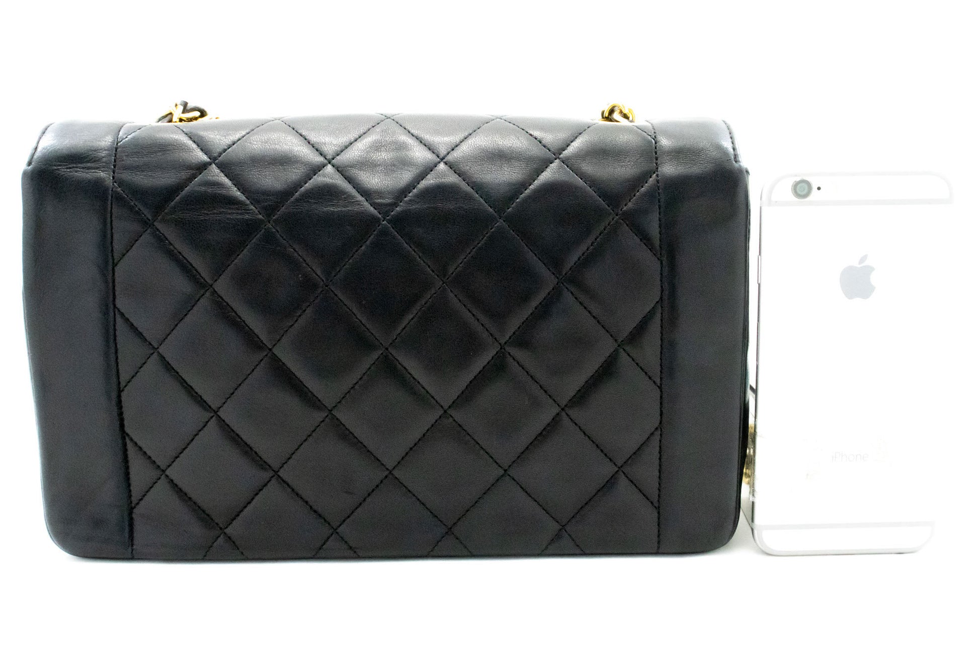 CHANEL Diana Flap Chain Schultertasche Schwarz Stepp Lammleder Geldbörse ah1 hannari-shop