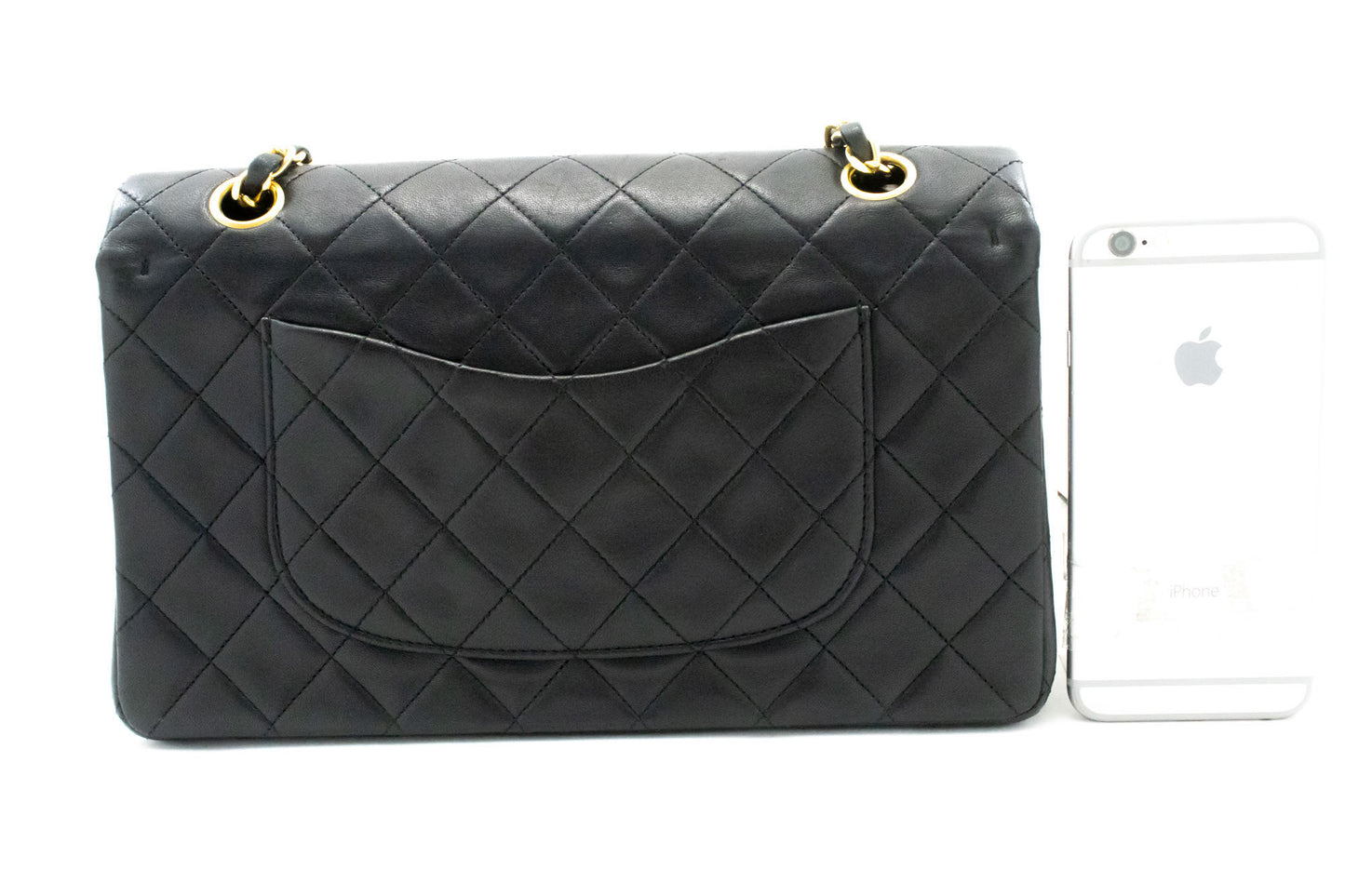 CHANEL Classic Double Flap 10" Chain Shoulder Bag Black Lambskin ag5 hannari-shop