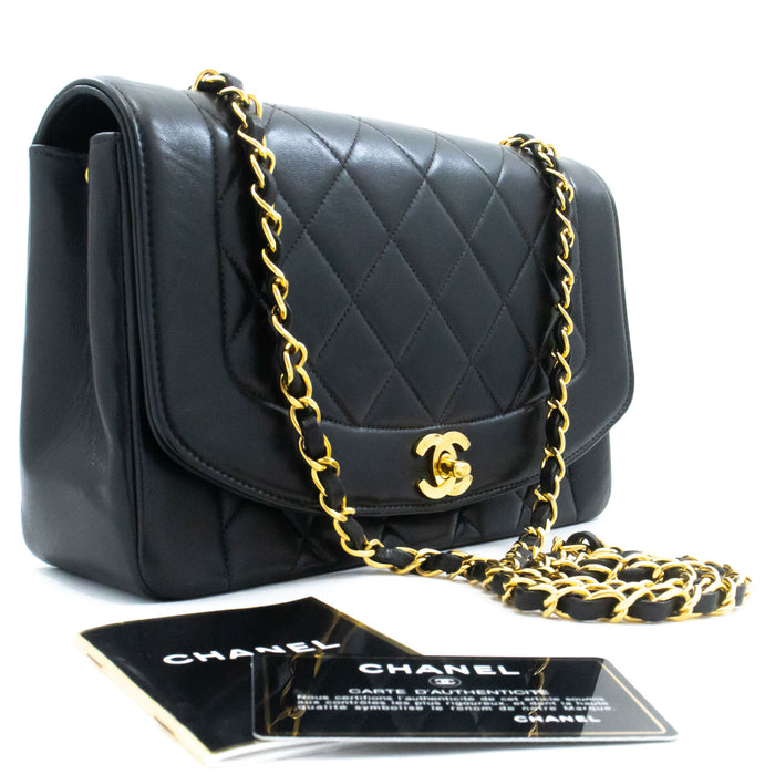 CHANEL Diana Flap Chain Schultertasche Schwarz Stepp-Lammleder Handtasche ah2 hannari-shop