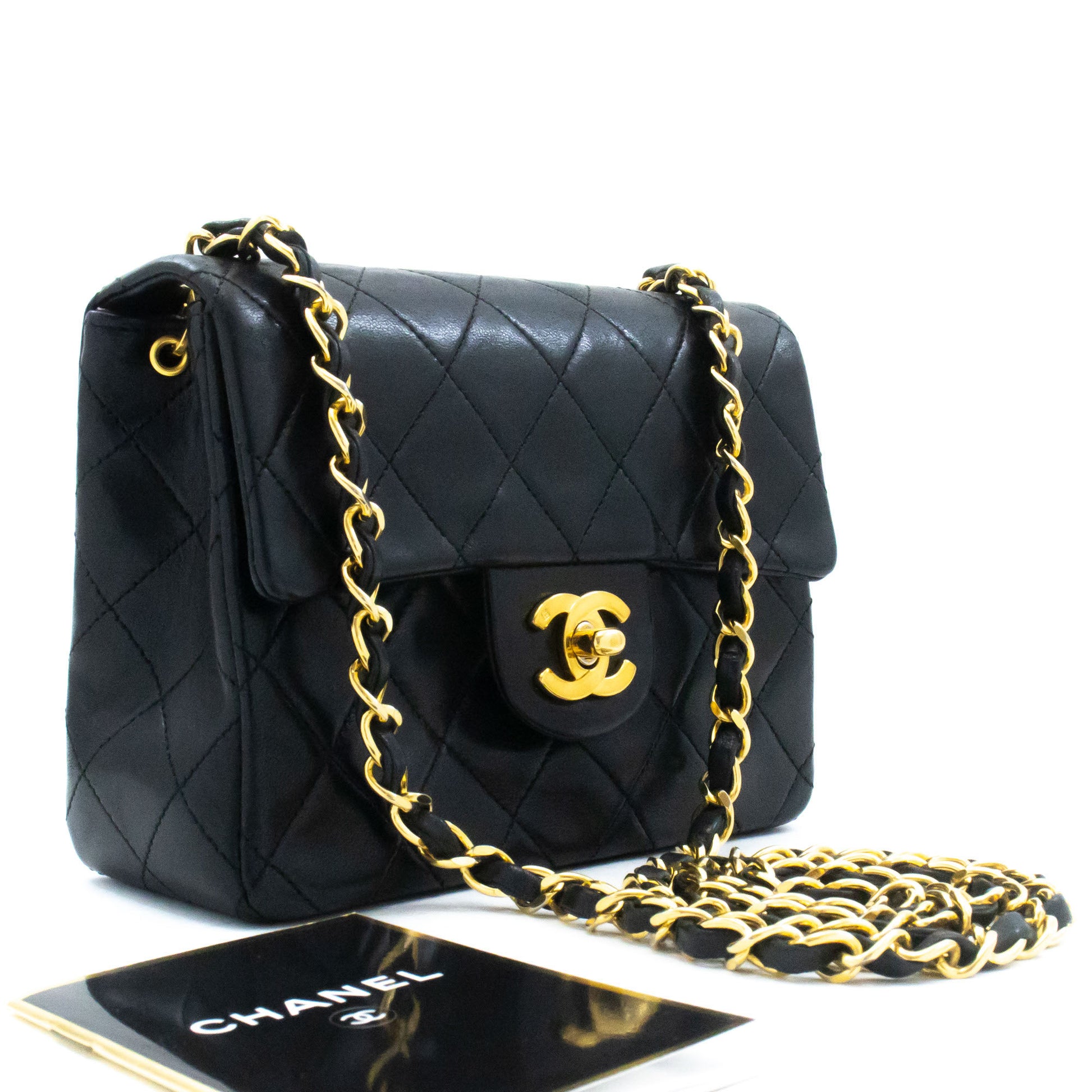 CHANEL Mini Square Small Chain Shoulder Bag Crossbody Black Lamb ag9 hannari-shop