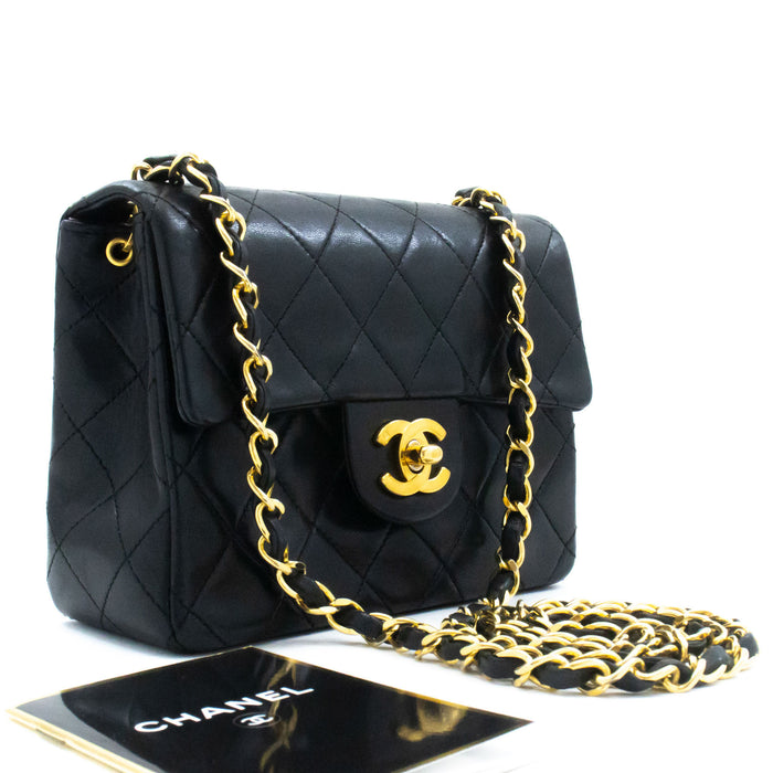 CHANEL Mini Square Kleine Kettenschultertasche Crossbody Schwarz Lammfell ag9 hannari-shop