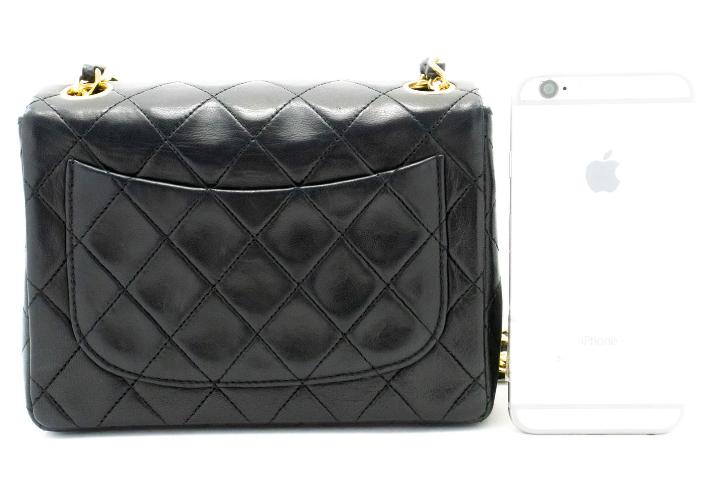 CHANEL Mini Square Kleine Kettentasche Umhängetasche Schwarz Lammfell ag7 hannari-shop