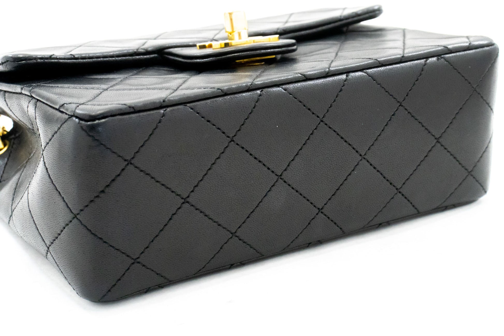 CHANEL Mini Square Kleine Kettentasche Umhängetasche Schwarz Lammfell ag7 hannari-shop