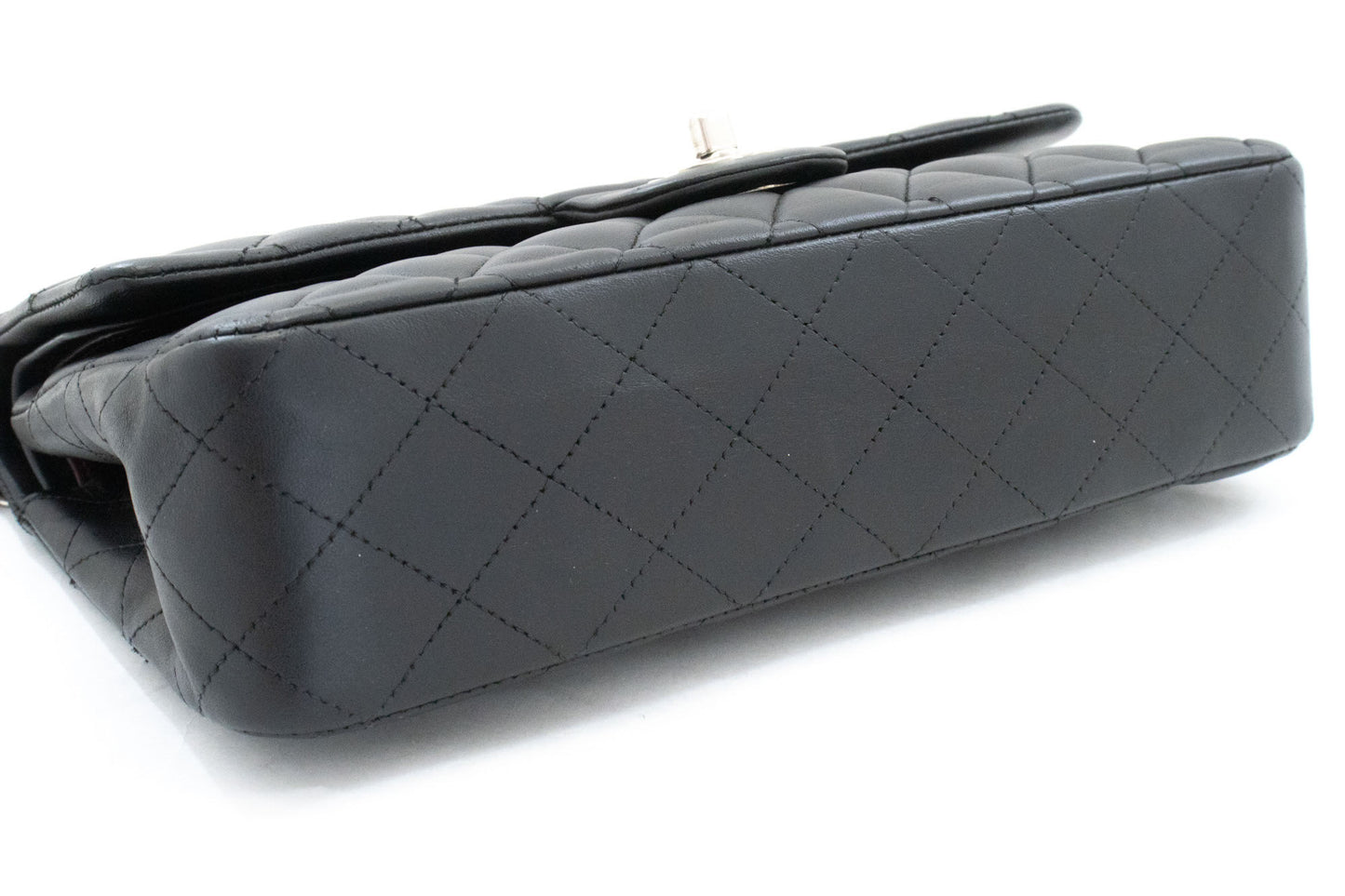 CHANEL Classic Double Flap 10" Schultertasche mit silberner Kette Schwarz ai1 hannari-shop