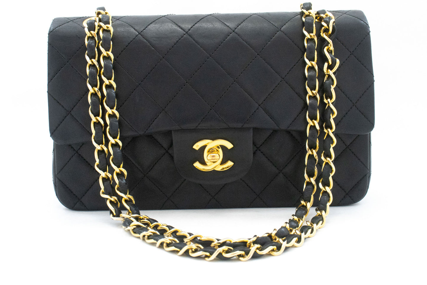 CHANEL Classic Double Flap 9" Kettentasche aus schwarzem Lammleder ak5 hannari-shop