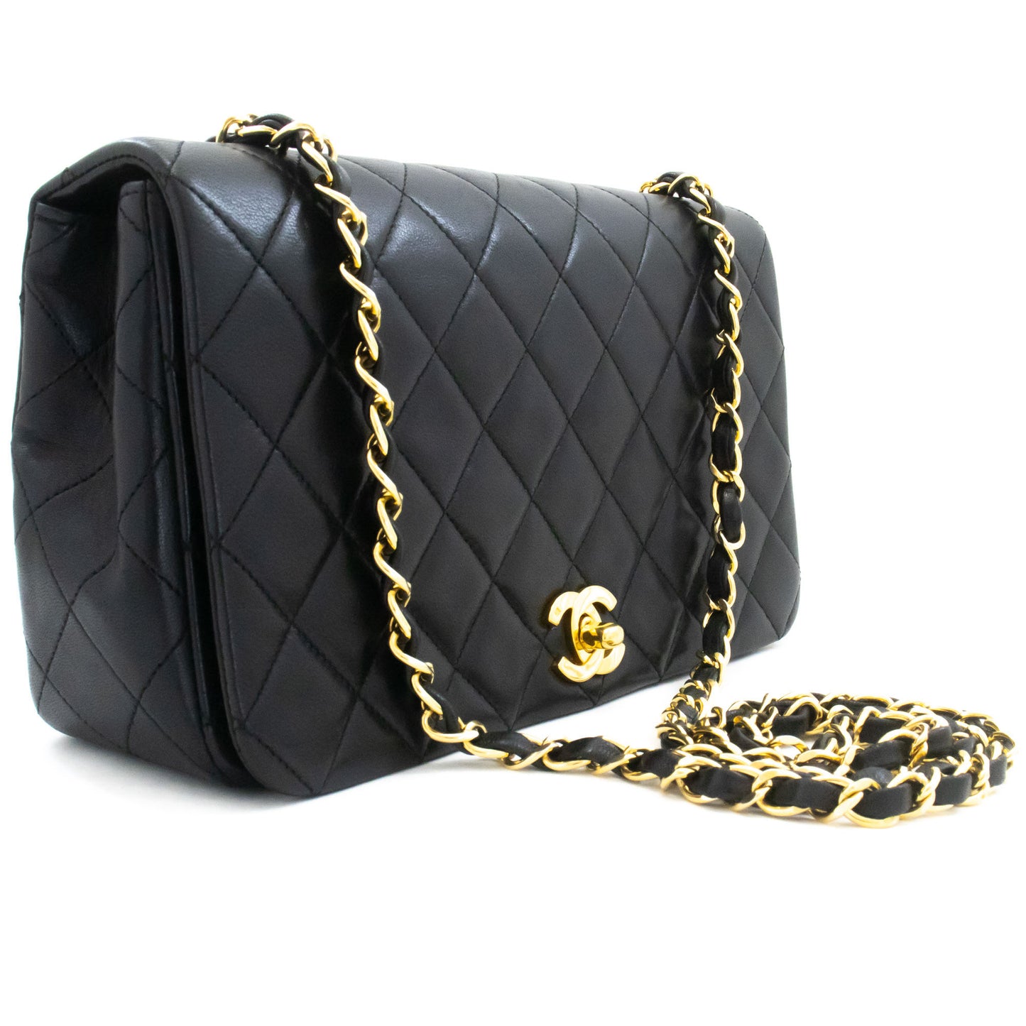CHANEL Full Flap Chain Shoulder Bag Crossbody Black Quilted ah8 hannari-shop