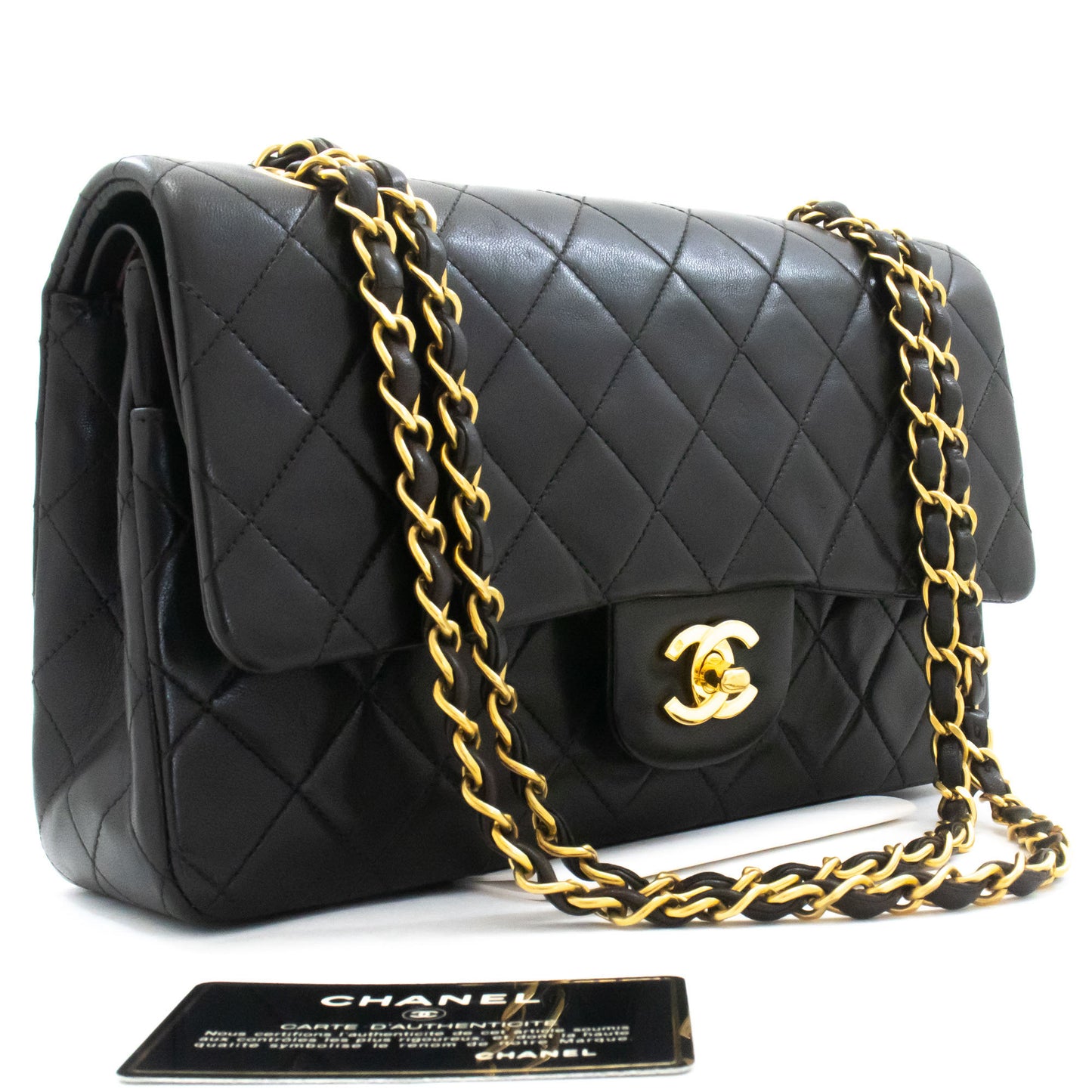 CHANEL Classic Double Flap 10" Kettentasche aus schwarzem Lammleder ak4 hannari-shop