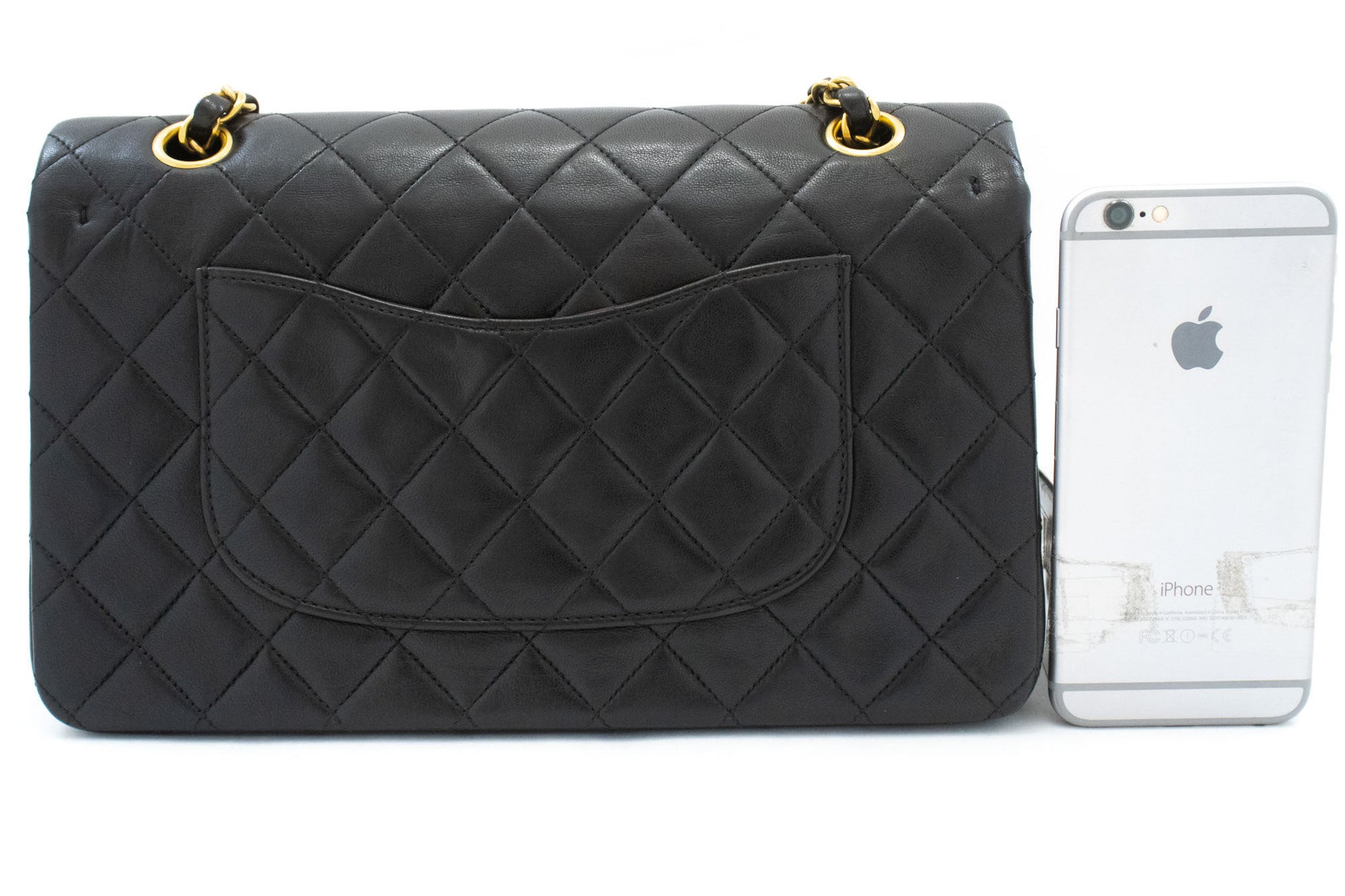 CHANEL Classic Double Flap 10" Kettentasche aus schwarzem Lammleder ak4 hannari-shop