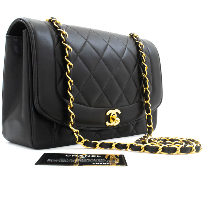 CHANEL Diana Flap Chain Schultertasche Schwarz Stepp-Lammleder ai3 hannari-shop