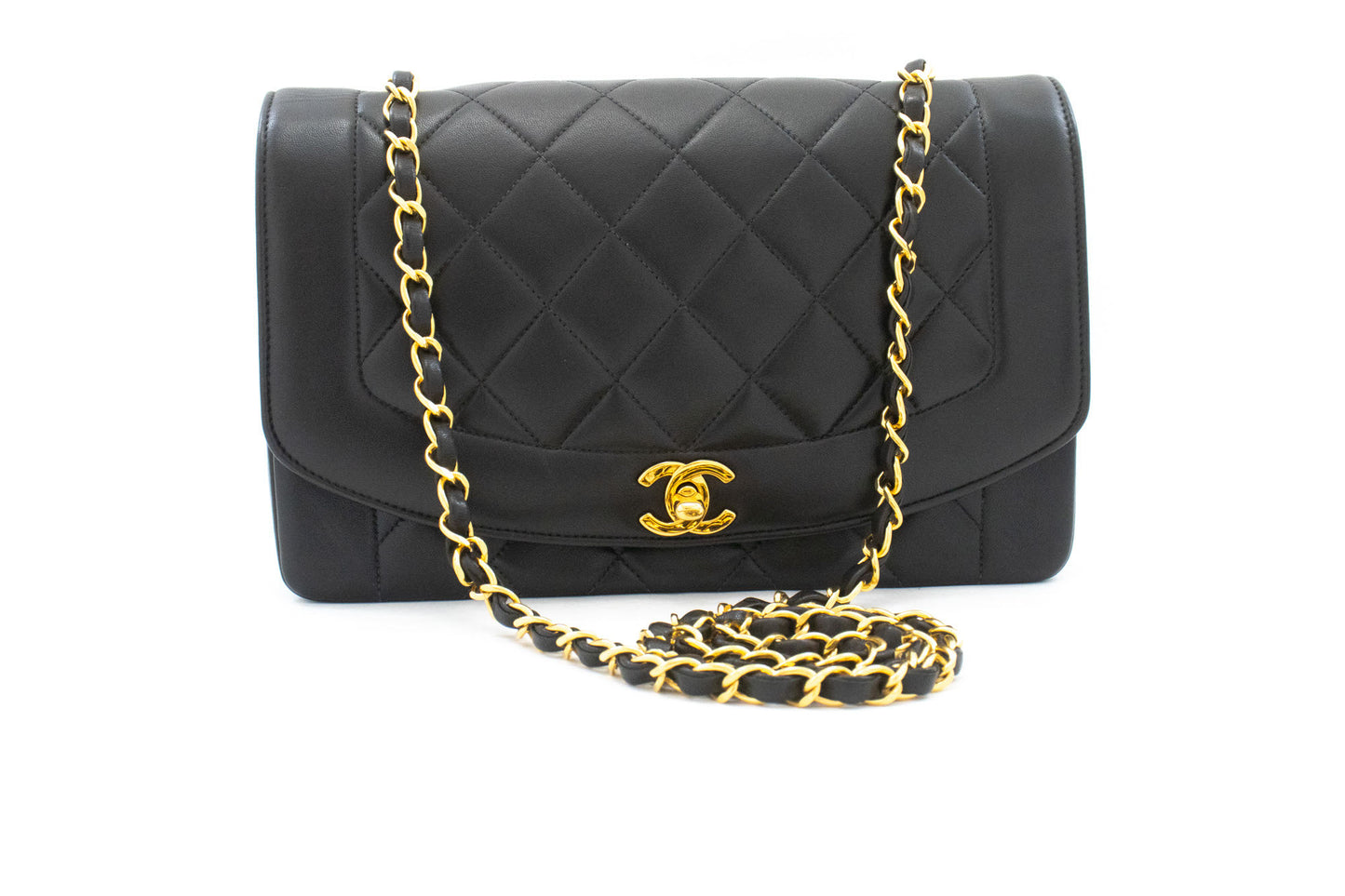 CHANEL Diana Flap Chain Schultertasche Schwarz Stepp-Lammleder ai3 hannari-shop