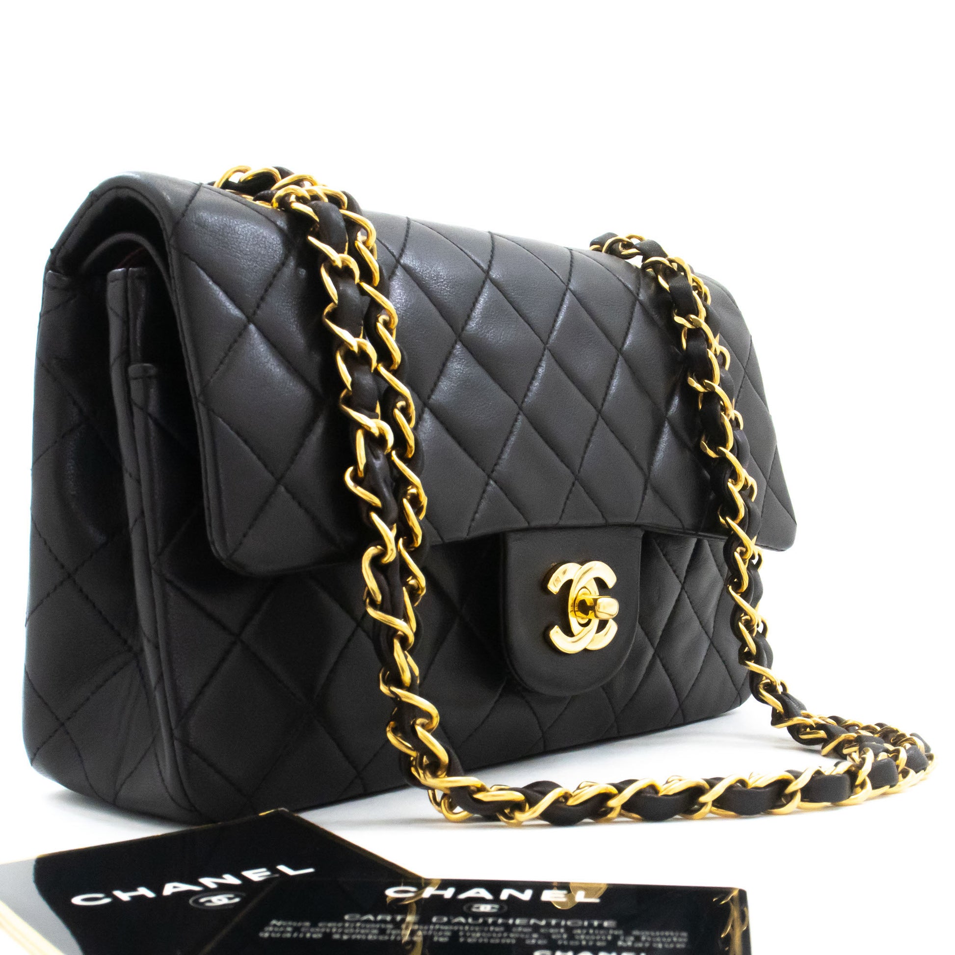 CHANEL Classic Double Flap 9" Chain Schultertasche Schwarz Lammleder ai7 hannari-shop