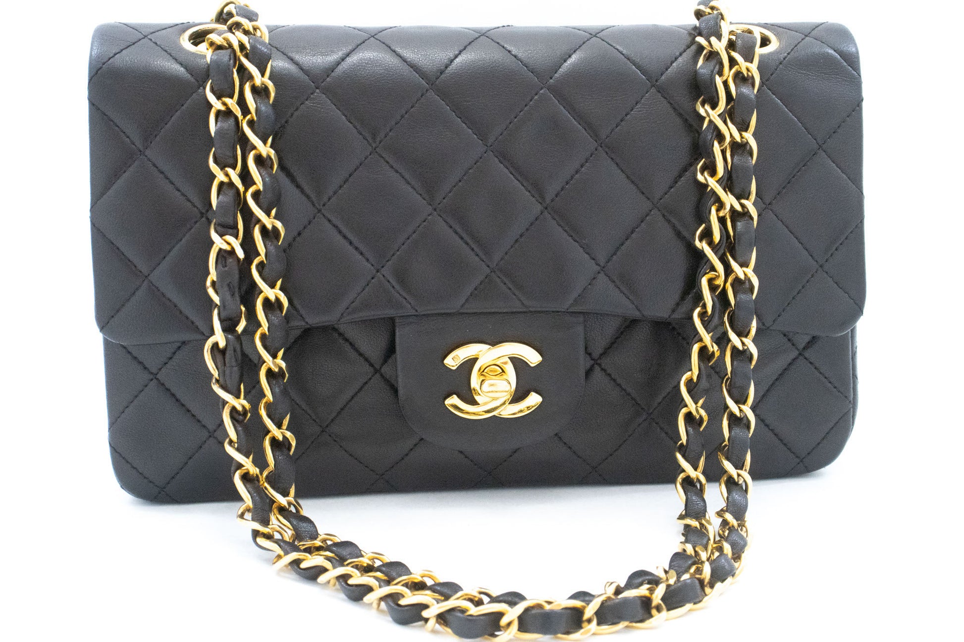 CHANEL Classic Double Flap 9" Chain Schultertasche Schwarz Lammleder ai7 hannari-shop