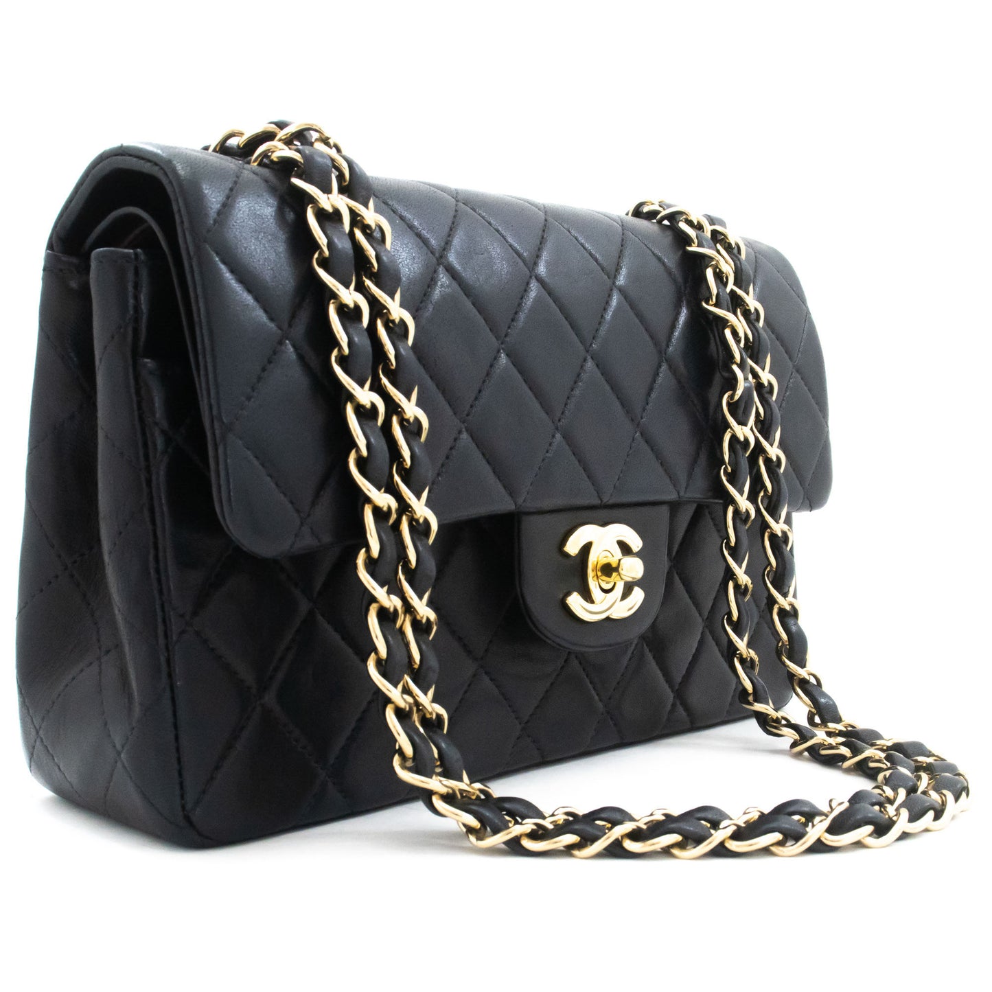 CHANEL Classic Double Flap 9" Chain Schultertasche Schwarz Lammleder ai6 hannari-shop