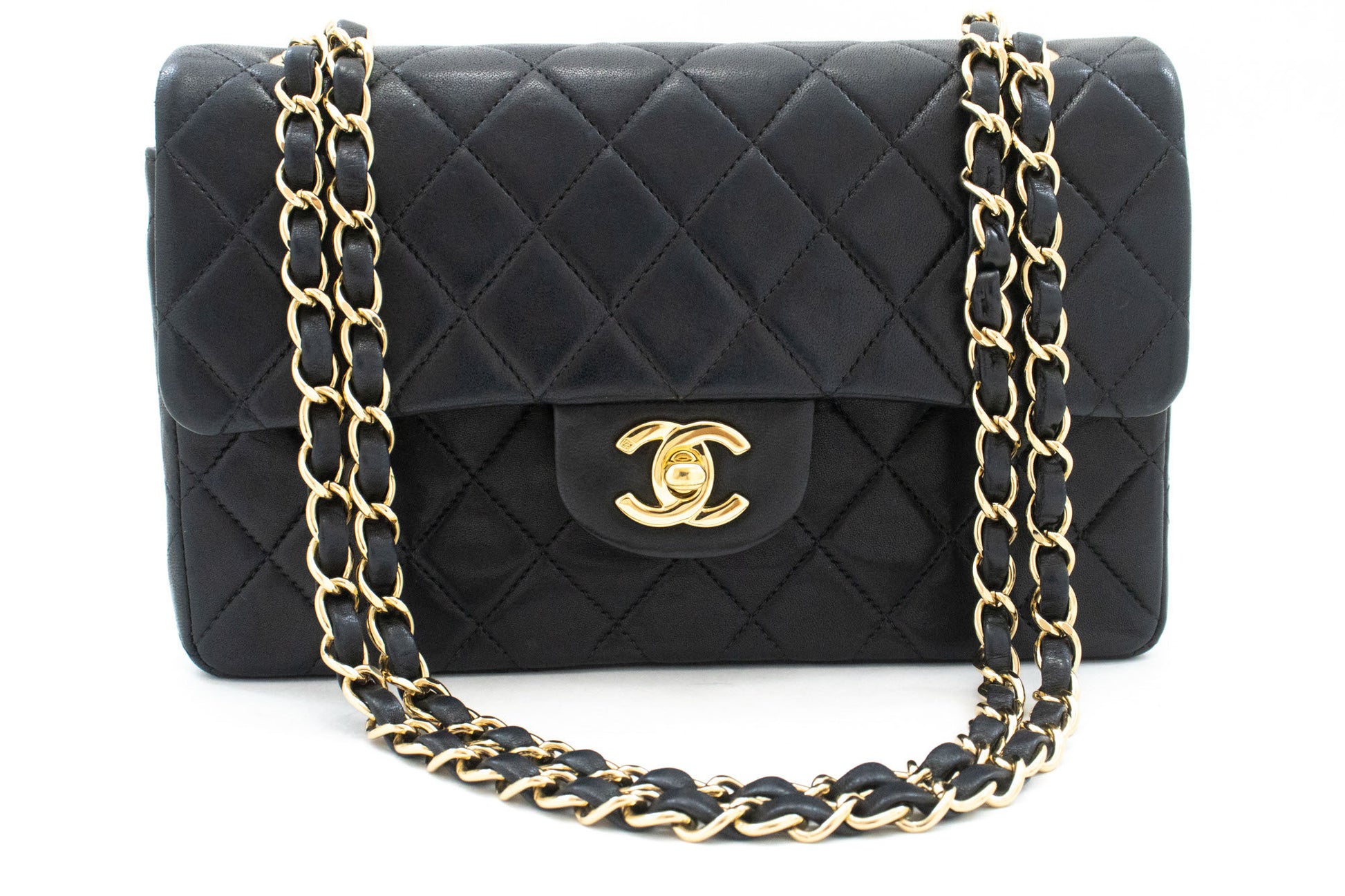 CHANEL Classic Double Flap 9" Chain Schultertasche Schwarz Lammleder ai6 hannari-shop