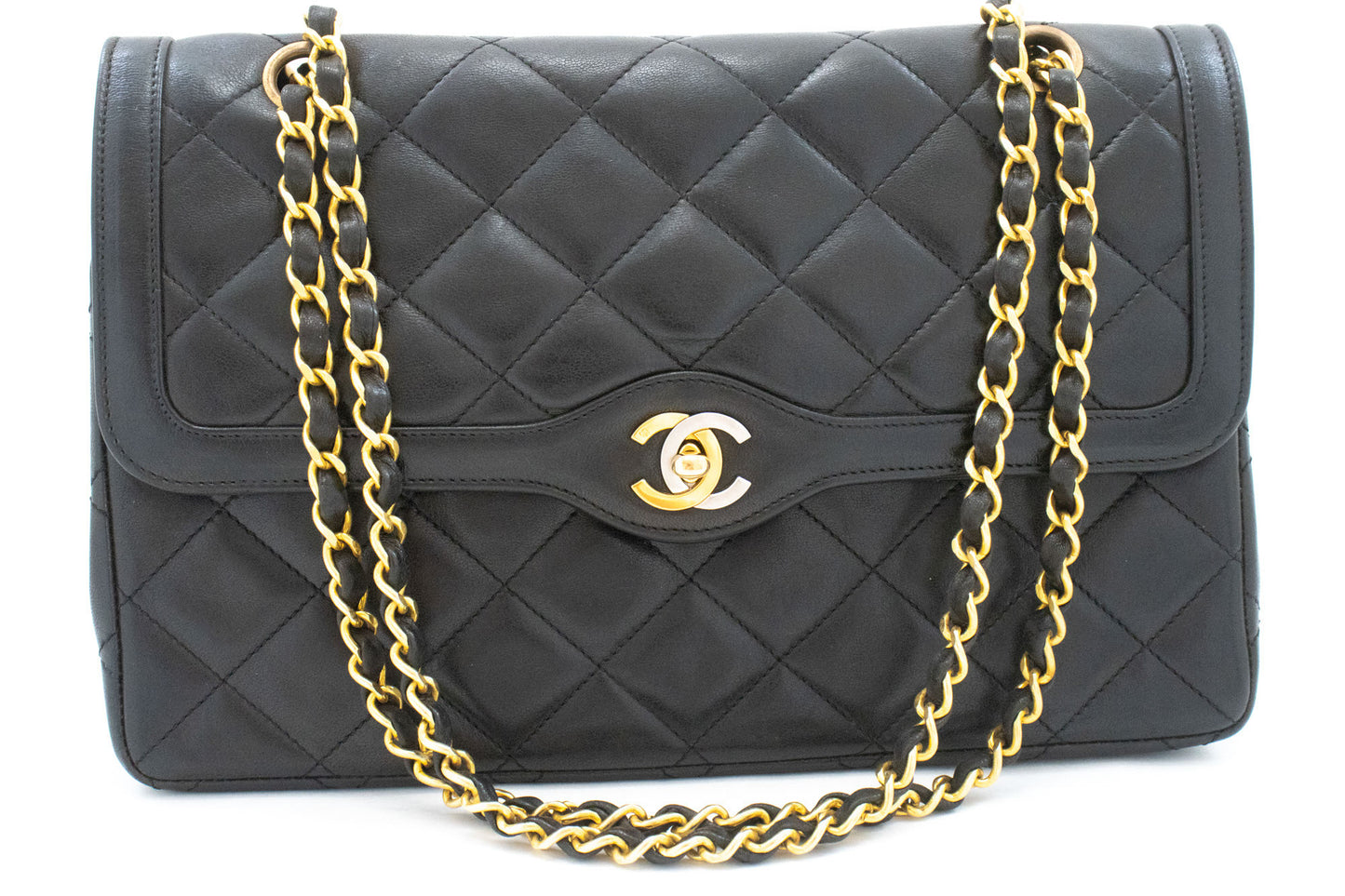 CHANEL Paris Limited Vintage Chain Shoulder Bag Black Quilted Flap ak6 hannari-shop