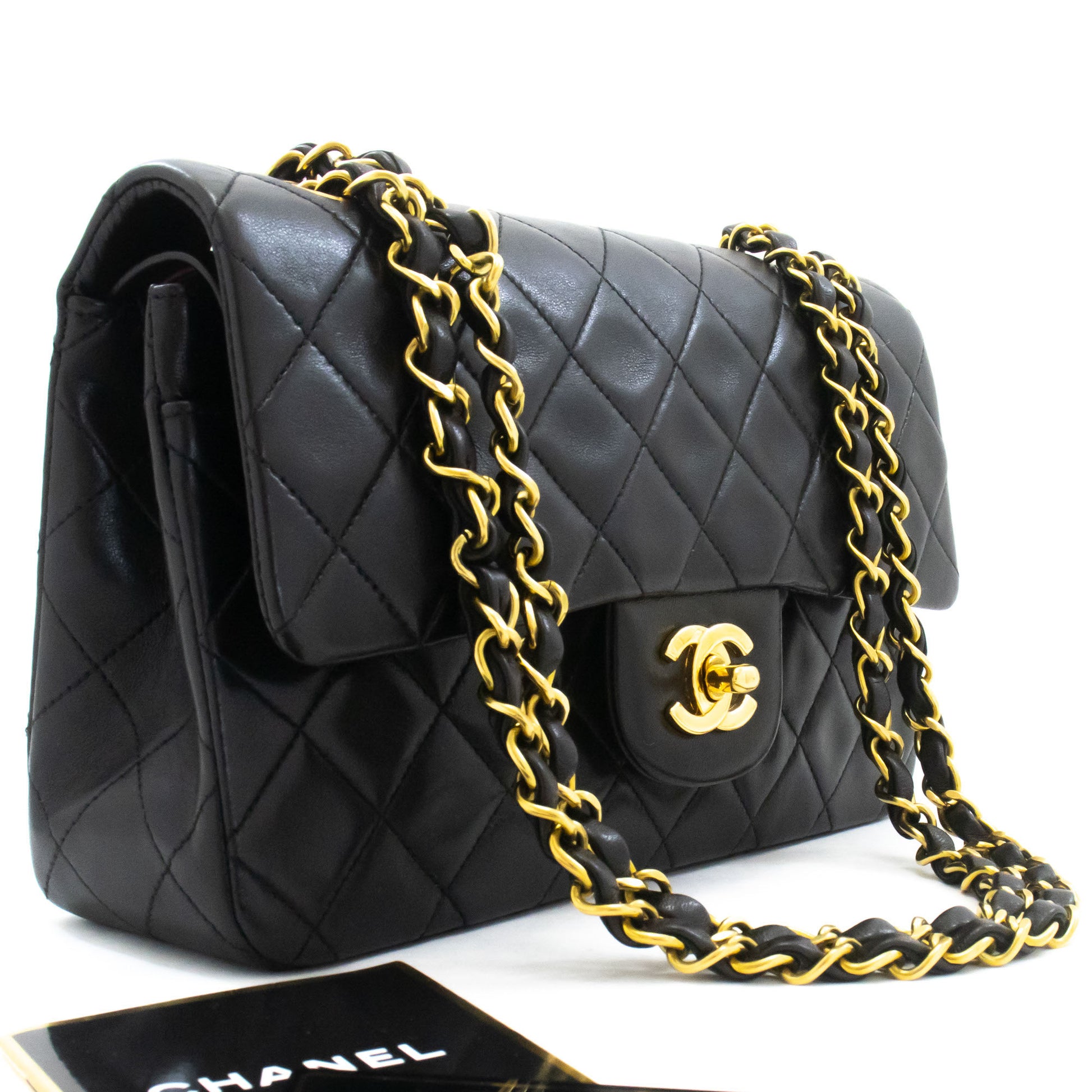 CHANEL Classic Double Flap 9" Schultertasche mit Kette Schwarz Lammleder ai4 hannari-shop