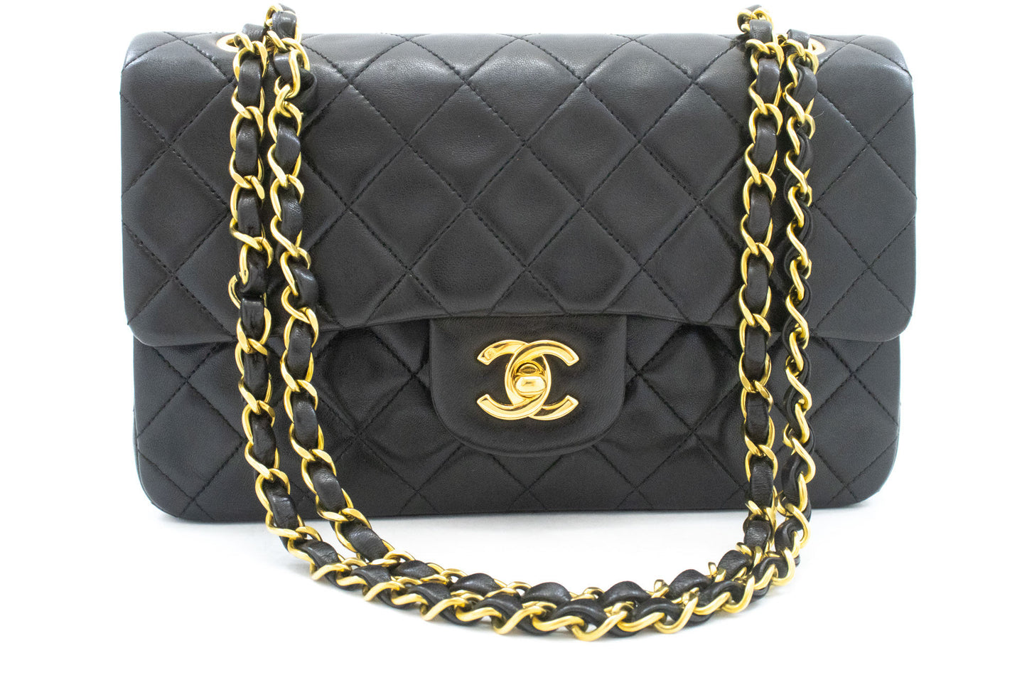 CHANEL Classic Double Flap 9" Schultertasche mit Kette Schwarz Lammleder ai4 hannari-shop